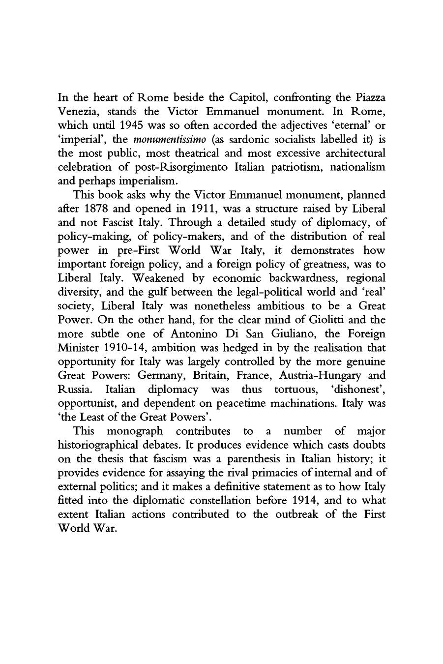 Italy the Least of the Great Powers: Italian Foreign Policy Before the First World War by R. J. B. Bosworth