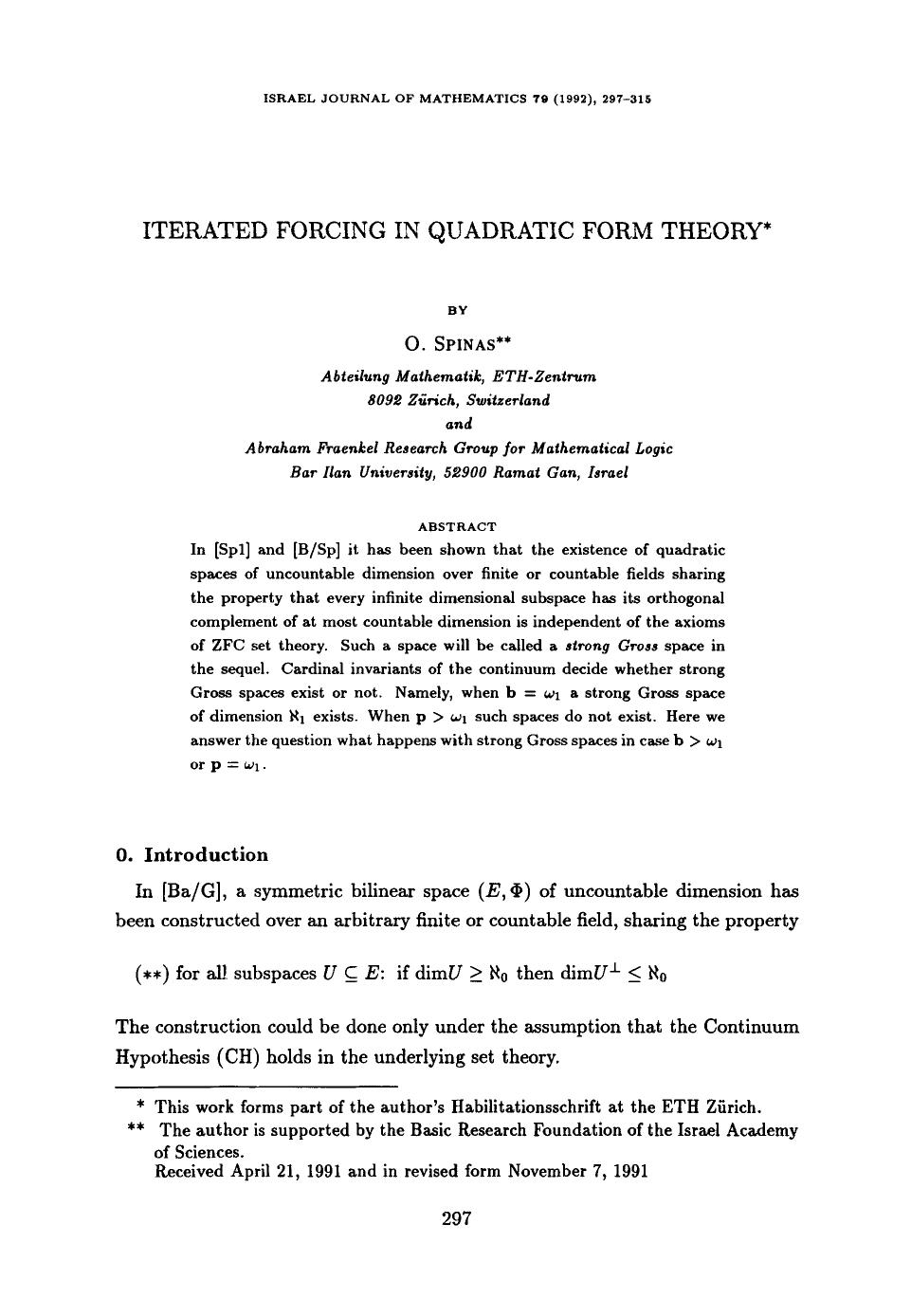 Iterated forcing in quadratic form theory by Unknown