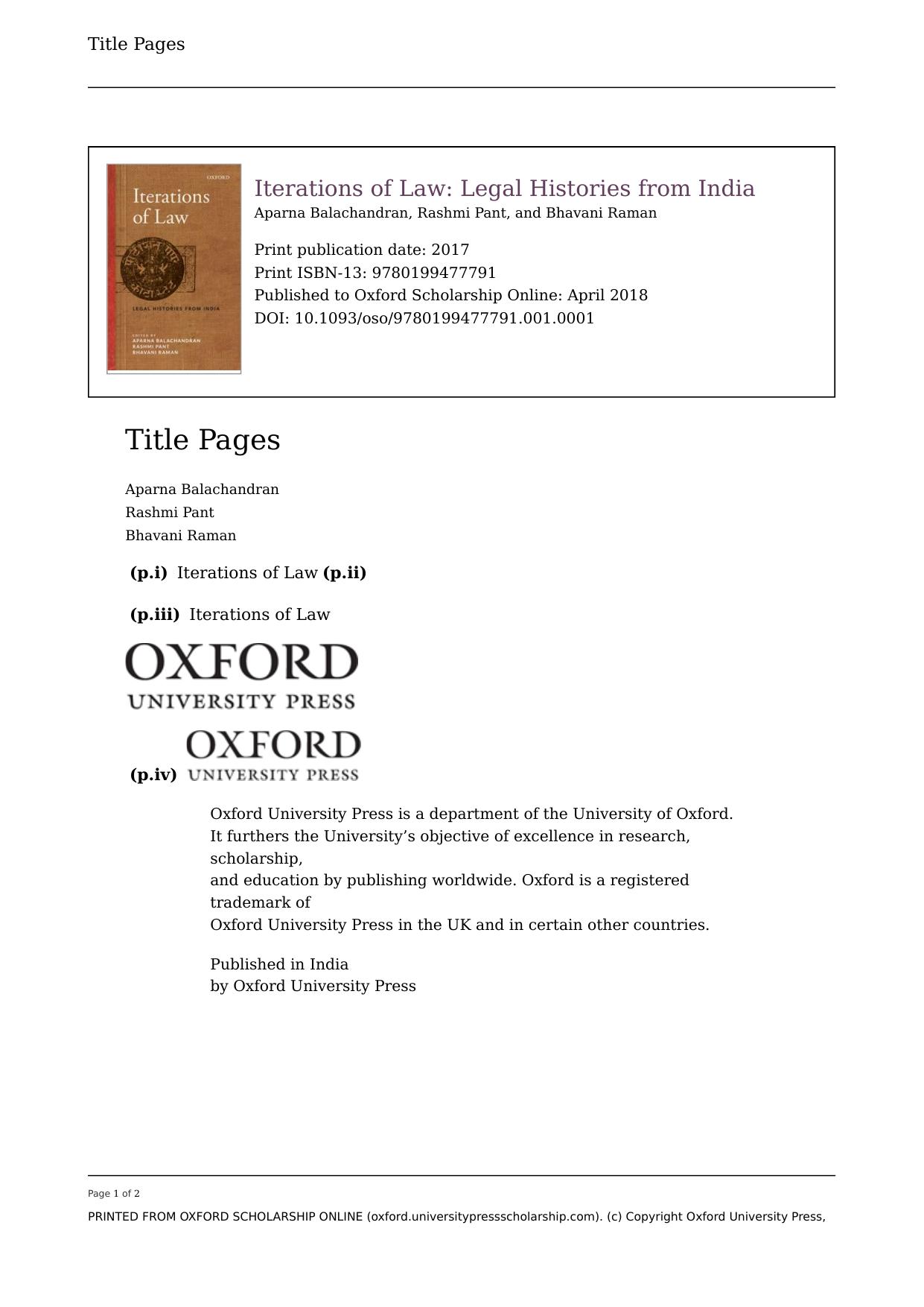 Iterations of Law: Legal Histories from India by Aparna Balachandran