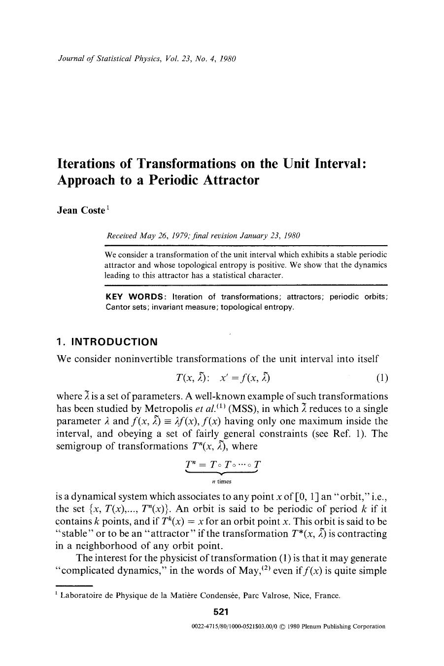 Iterations of transformations on the unit interval: Approach to a periodic attractor by Unknown