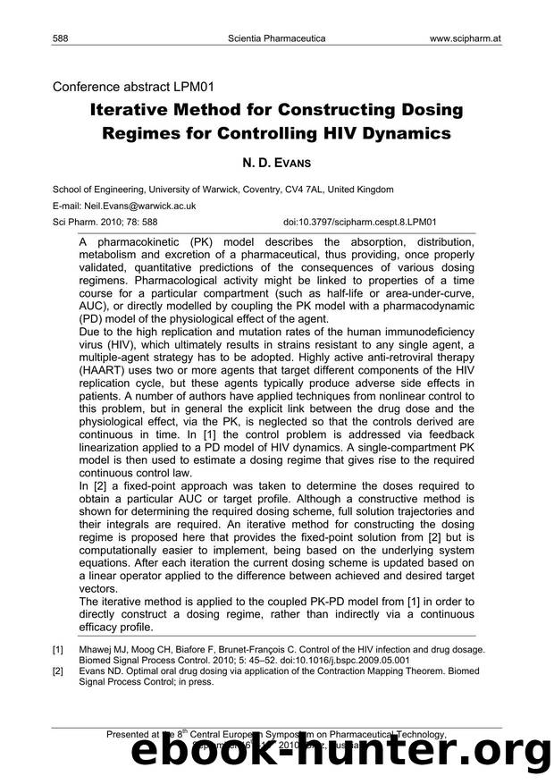 Iterative Method for Constructing Dosing Regimes for Controlling HIV Dynamics by N. D. EVANS