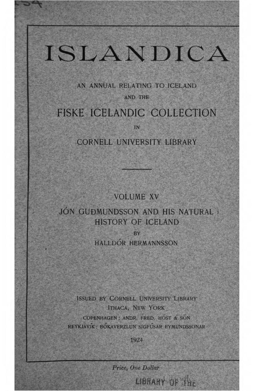 JÃ³n GuÃ°mundsson and his natural history of Iceland by Halldór Hermannsson