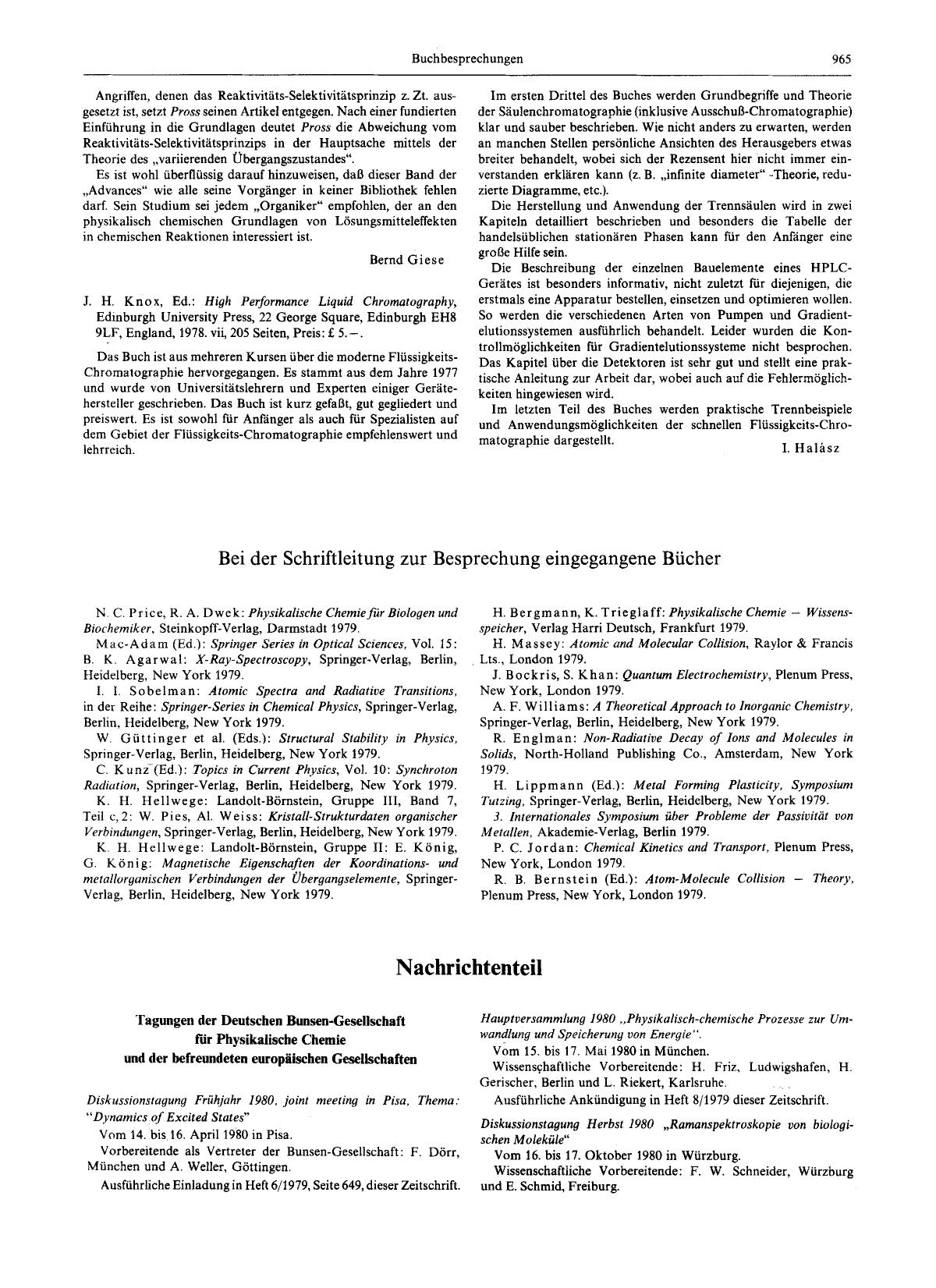 J. H. Knox, Ed.: High Performance Liquid Chromatography, Edinburgh University Press, 22 George Square, Edinburgh EH8 9LF, England, 1978. vii, 205 Seiten, Preis: £ 5.- by Unknown