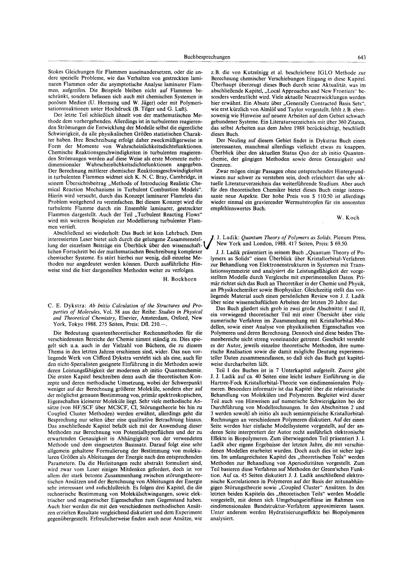 J. J. Ladik: Quantum theory of polymers as solids, Plenum Press, New York and London, 1988. 417 Seiten, Preis: [dollar] 69.50 by Unknown