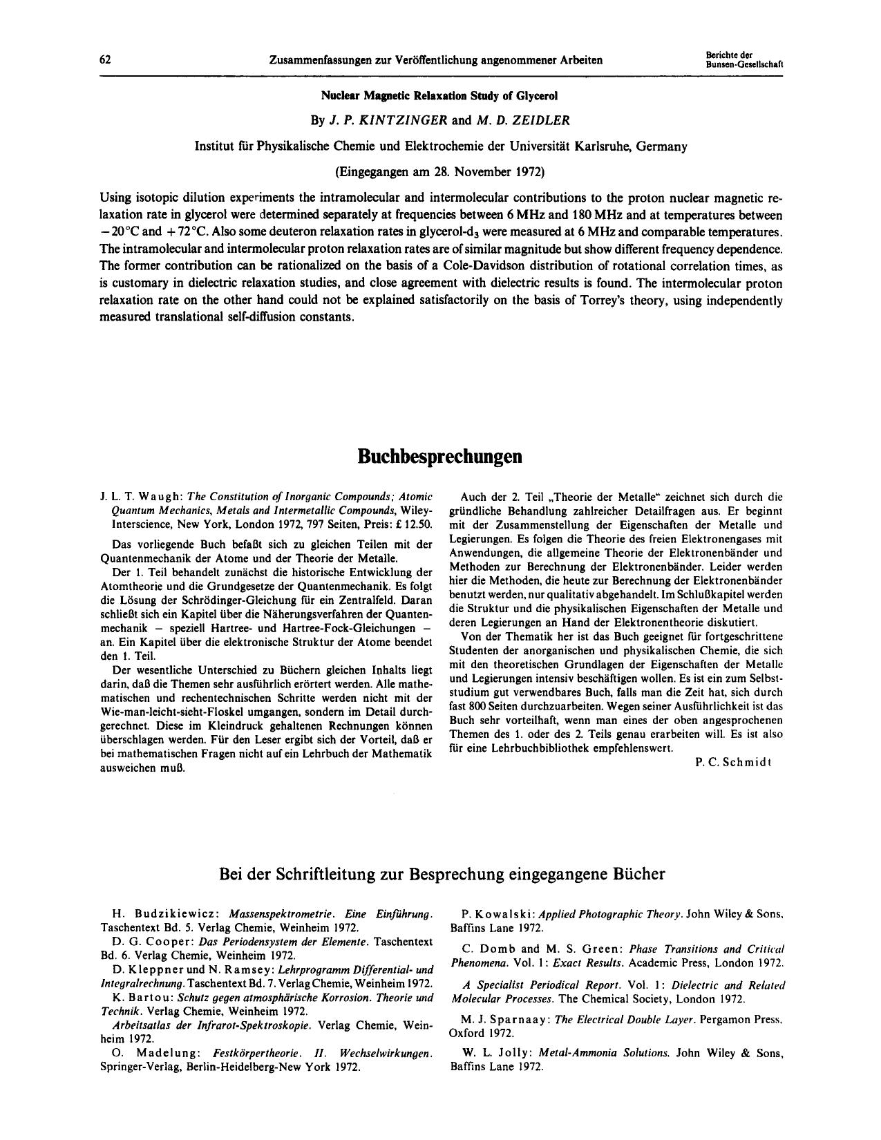 J. L. T. Waugh: The Constitution of Inorganic Compounds; Atomic Quantum Mechanics, Metals and Intermetallic Compounds, Wiley-Interscience, New York, London 1972, 797 Seiten, Preis: £ 12.50. by Unknown