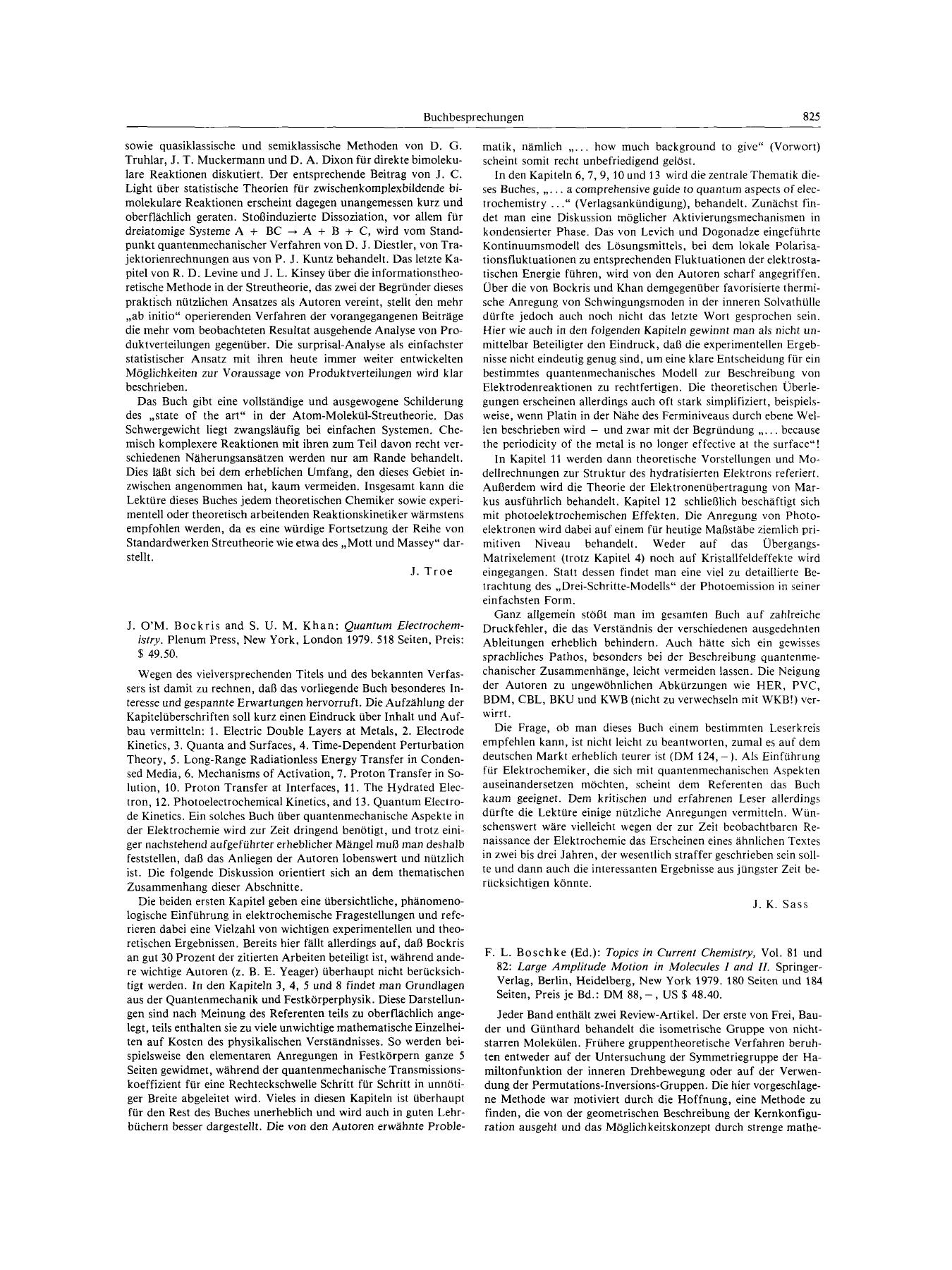 J. O'M. Bockris and S. U. M. Khan: Quantum Electrochemistry. Plenum Press, New York, London 1979. 518 Seiten, Preis: [dollar] 49.50 by Unknown