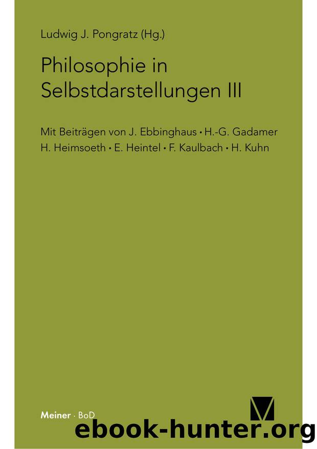 J. ed. by Philosophie in Selbstdarstellungen III (9783787327775)