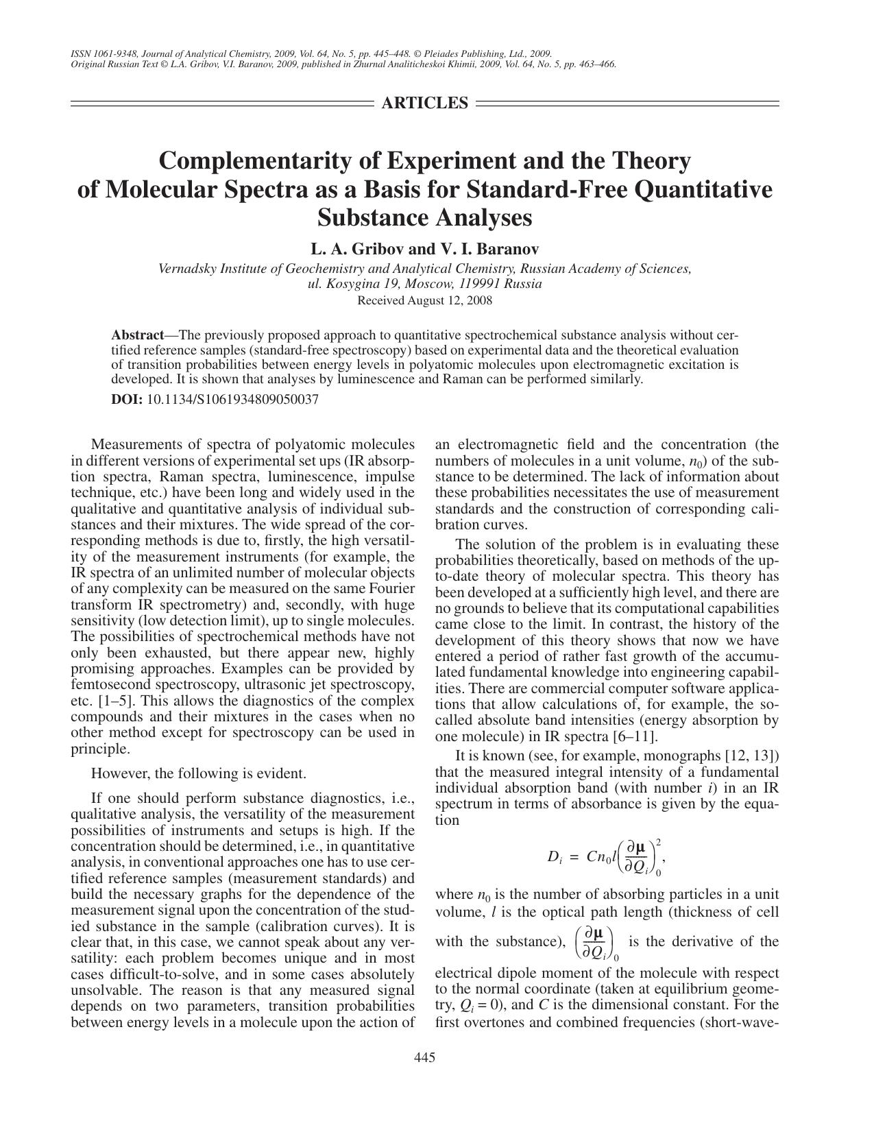 J. of Anal. Chem. Vol 64 iss 5 2009 [10.1134s1061934809050037] L. A. Gribov by Unknown