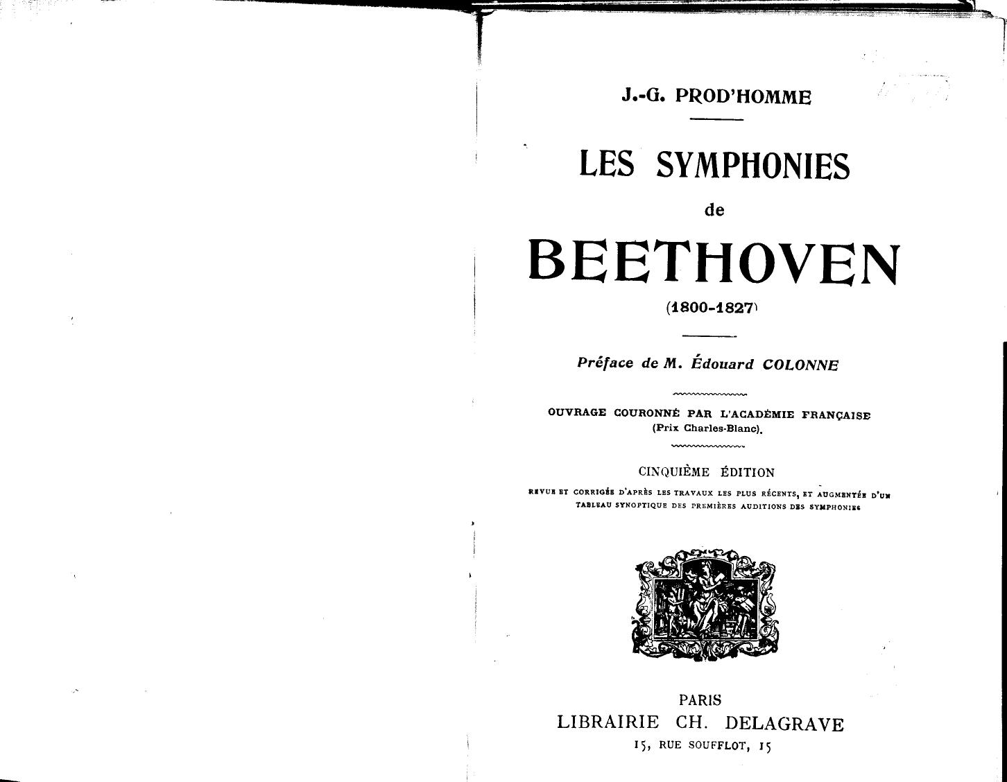 J.-g. Prod'homme, Preface DE M. Edouard Colonne by Les symphonies de beethoven
