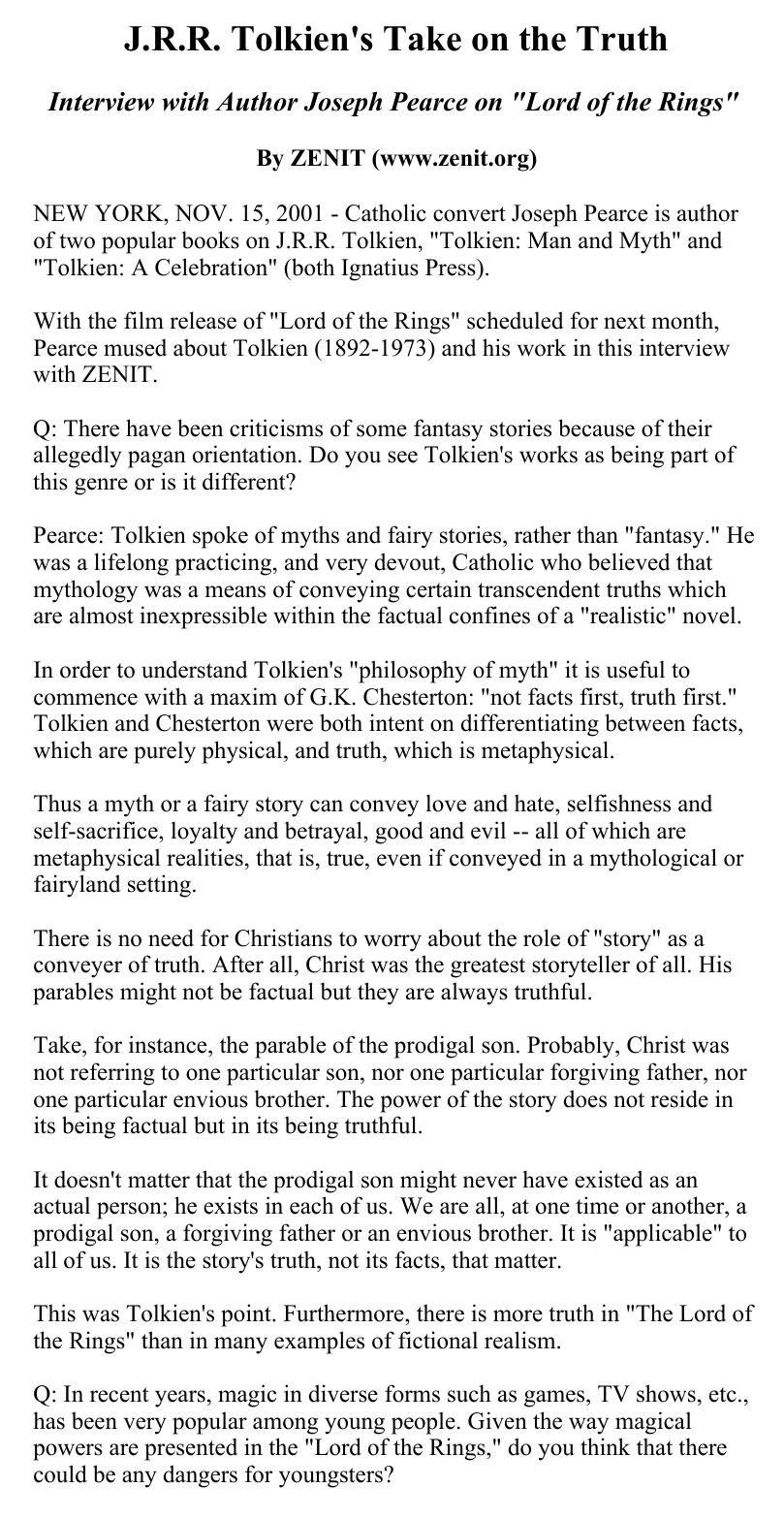 J.R.R. Tolkien's Take on the Truth by Unknown