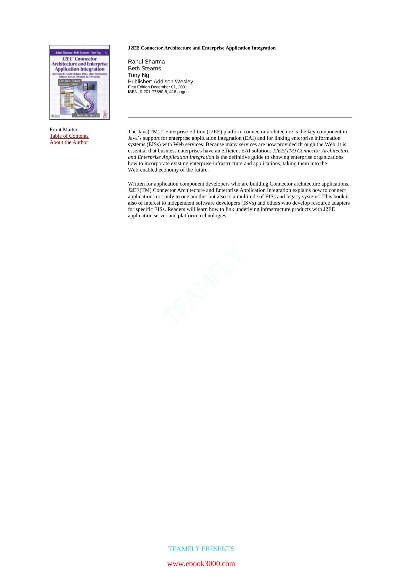 J2EE Connector Architecture and Enterprise Application Integration by Unknow