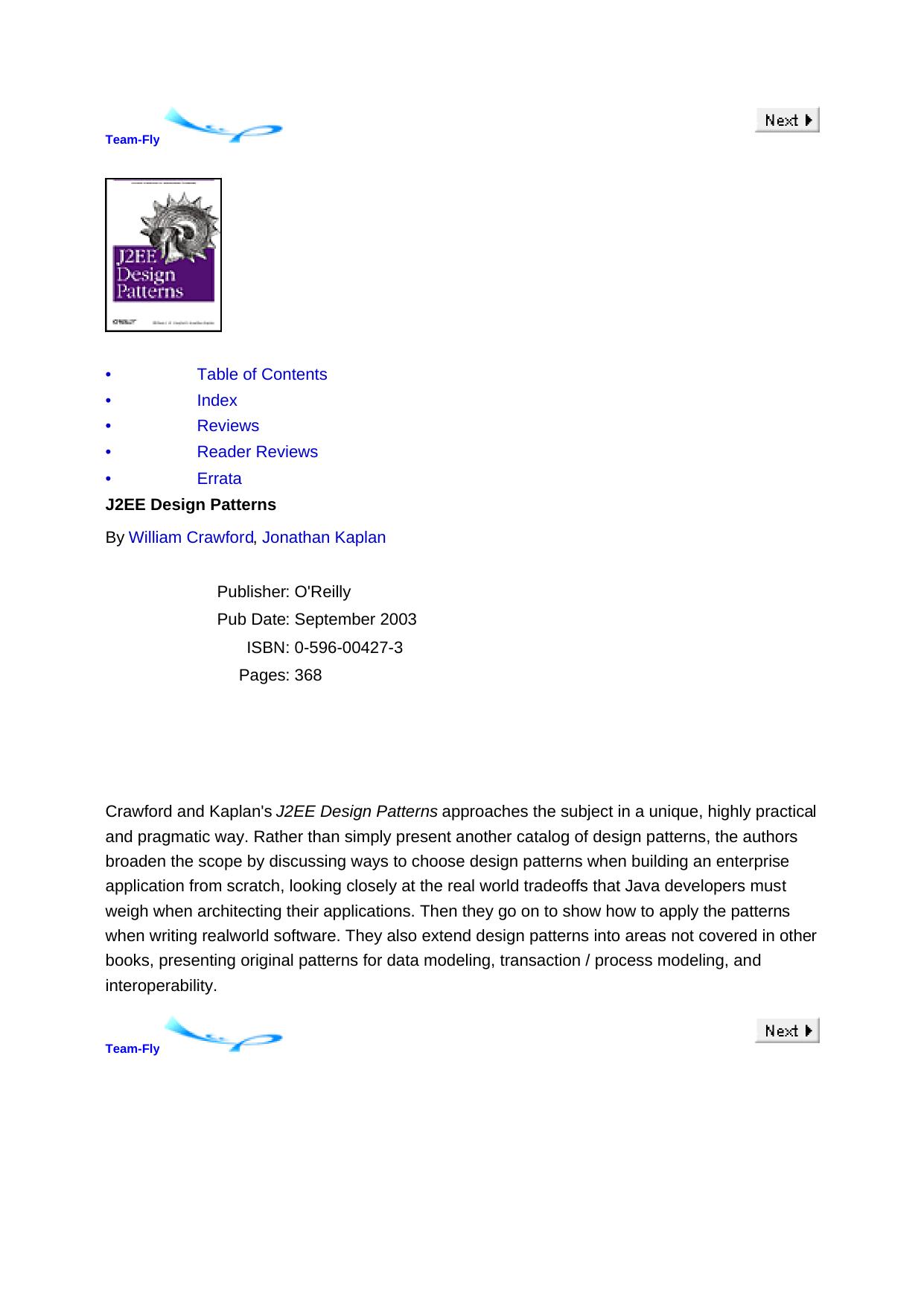 J2EE Design Patterns by William Crawford Jonathan Kaplan