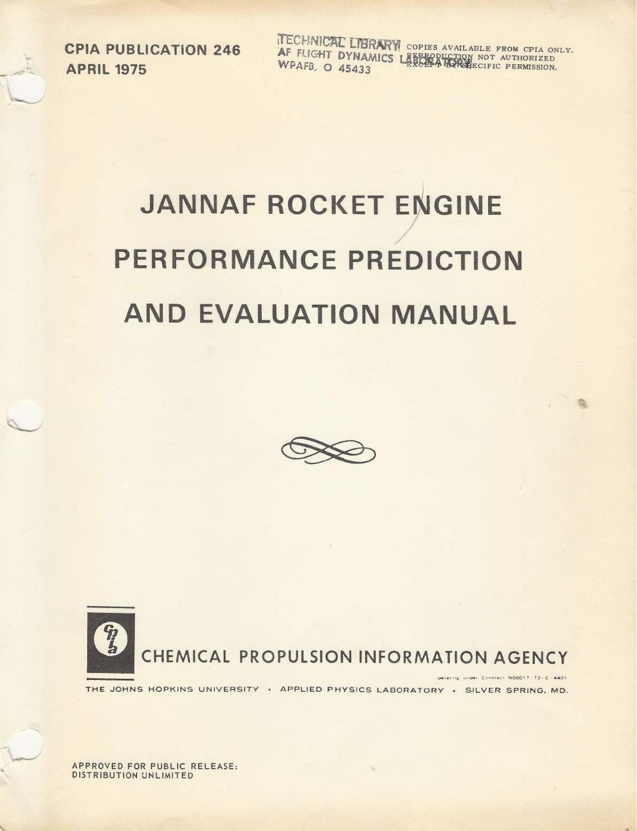JANNAF Rocket Engine Performance Prediction and Evaluation Manual by Chemical Propulsion Information Agency