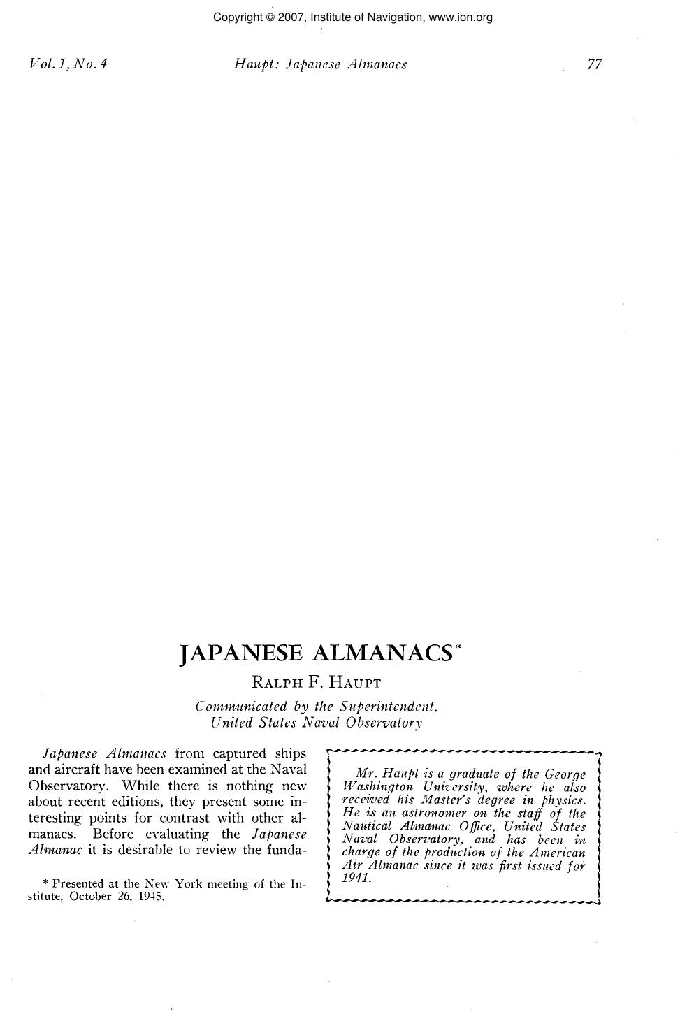 JAPANESE ALMANACS by RALPH F. HAUPT