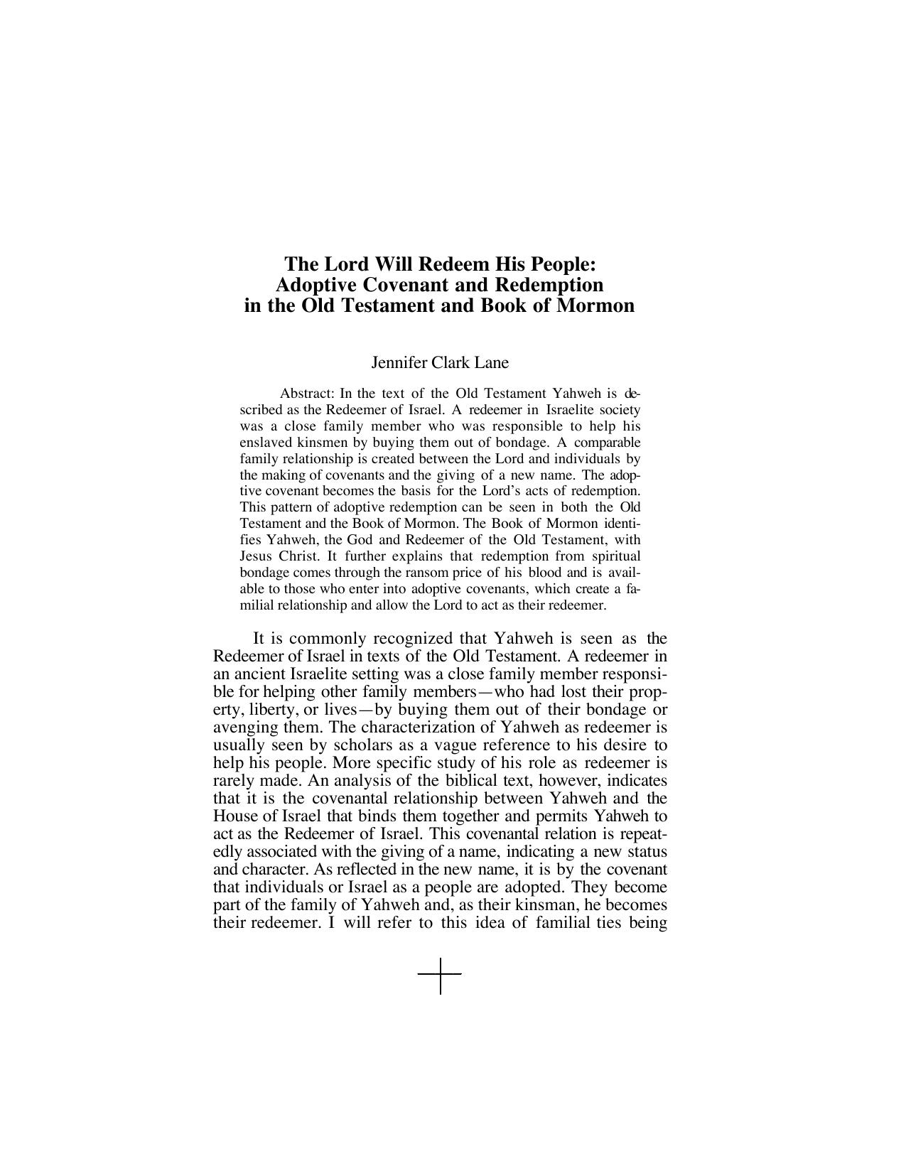 JBMS 2-2 The Lord Will Redeem His People Adoptive Covenant and Redemption in the Old Testament and Book of Mormon by Unknown