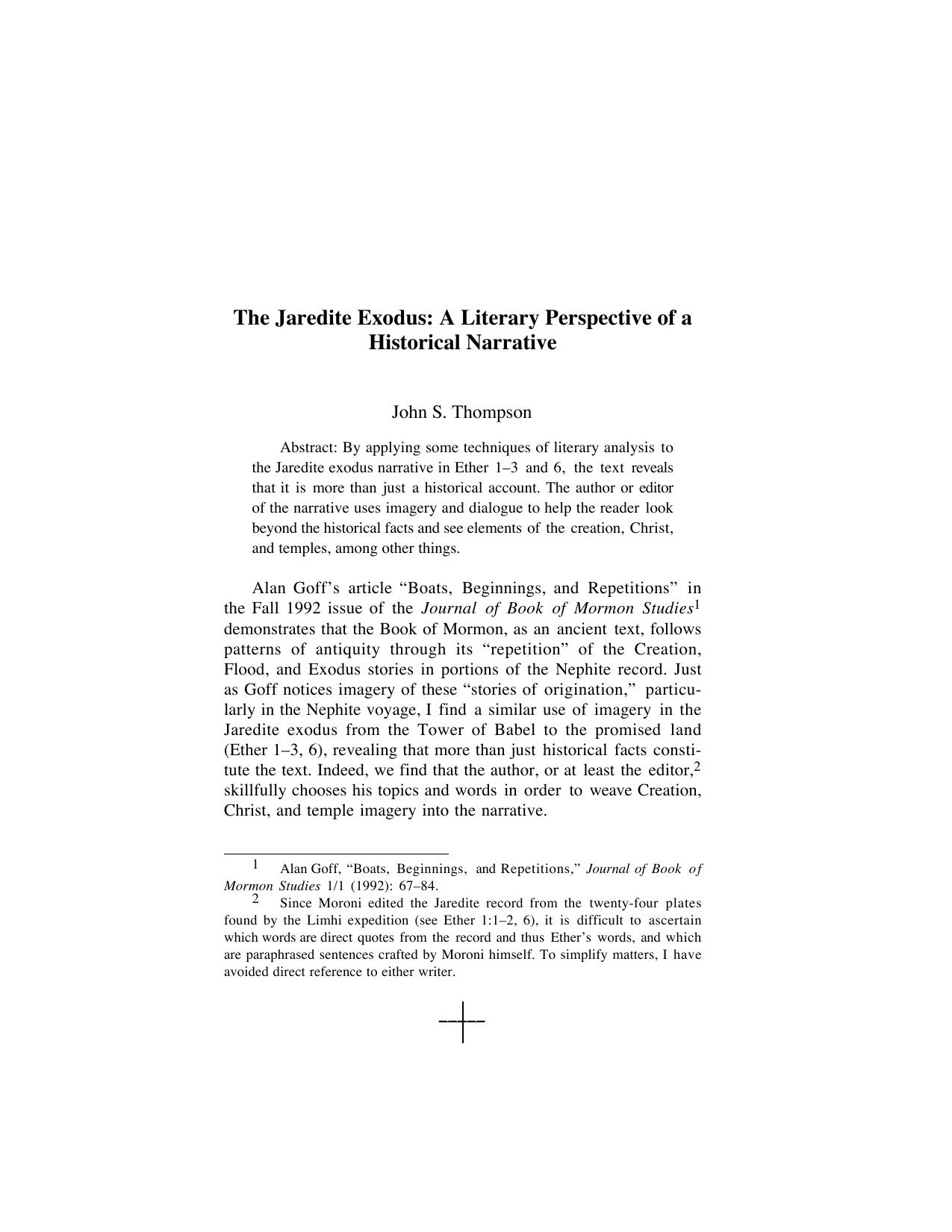 JBMS 3-1 The Jaredite Exodus A Literary Perspective of a Historical Narrative by Unknown