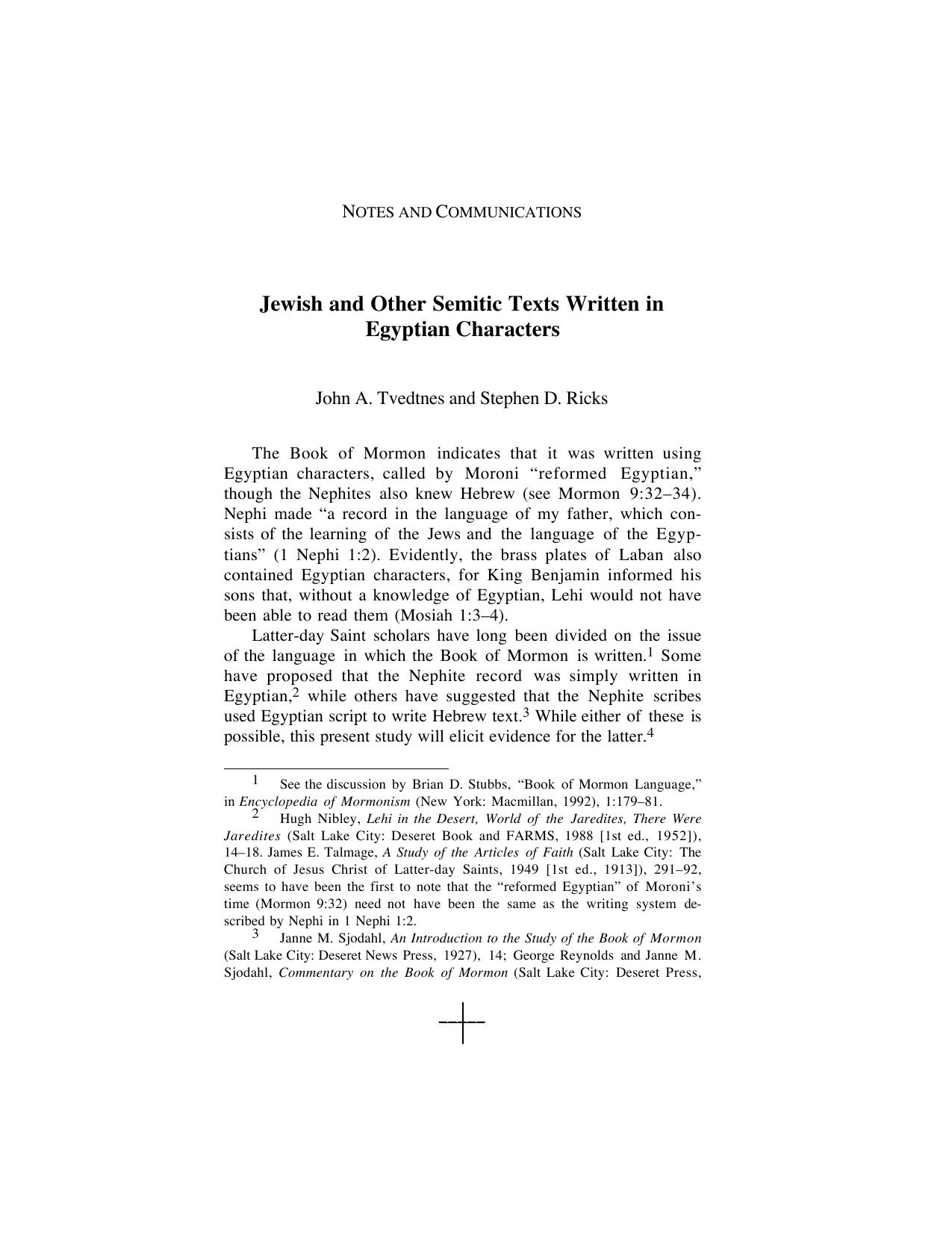 JBMS 5-2 Jewish and Other Semitic Texts Written in Egyptian Characters by Unknown