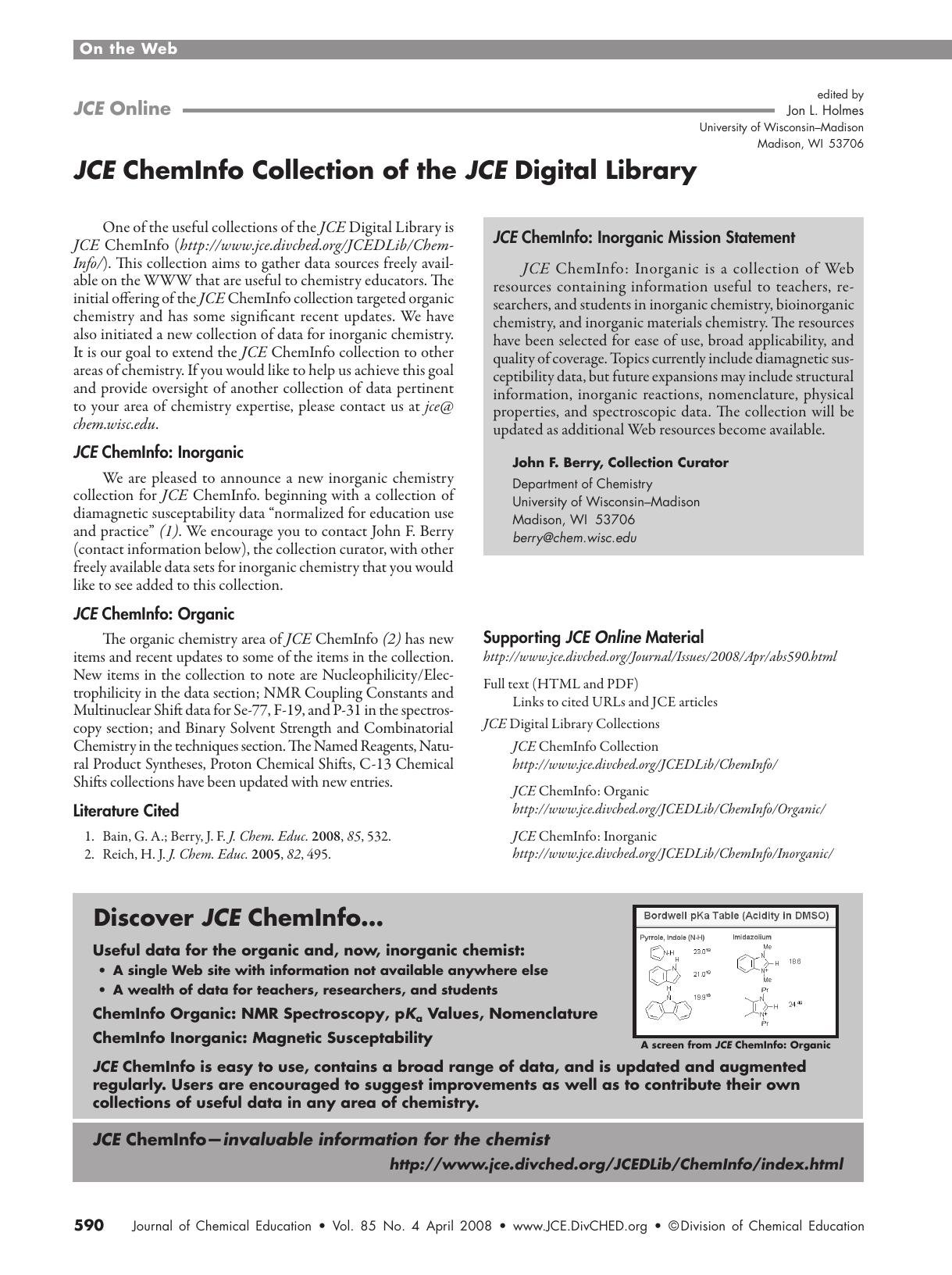JCE ChemInfo Collection of the JCE Digital Library by Jon L. Holmes