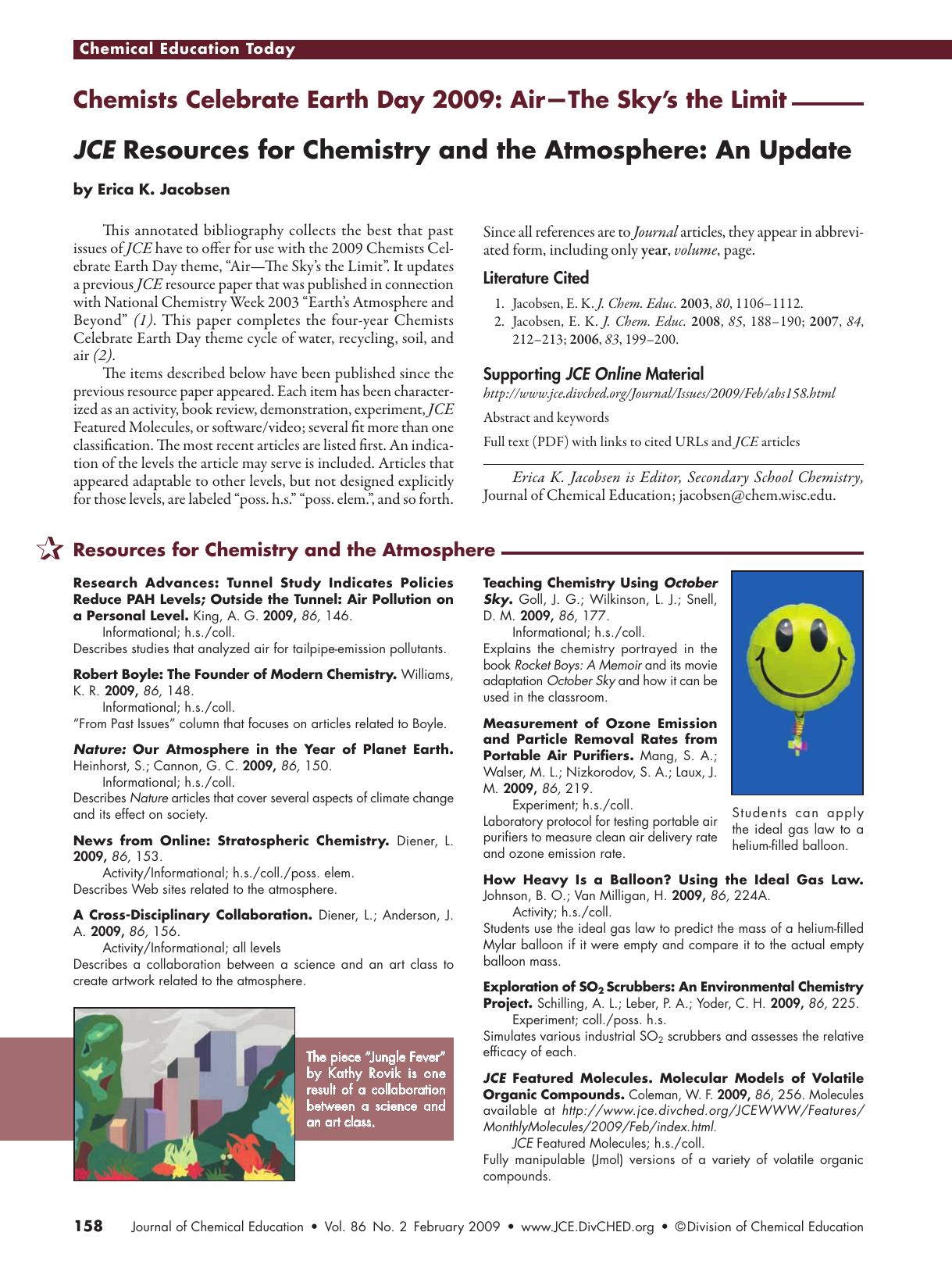JCE Resources for Chemistry and the Atmosphere: An Update by Erica K. Jacobsen