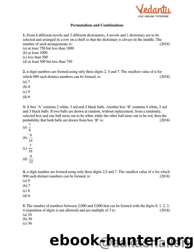 JEE Mathematics Permutations and Combinations Solutions by SUBBU