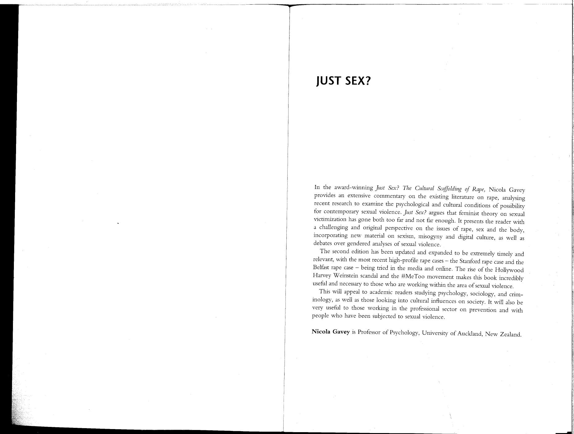 JUST SEX? : the cultural scaffolding of rape. by GAVEY NICOLA