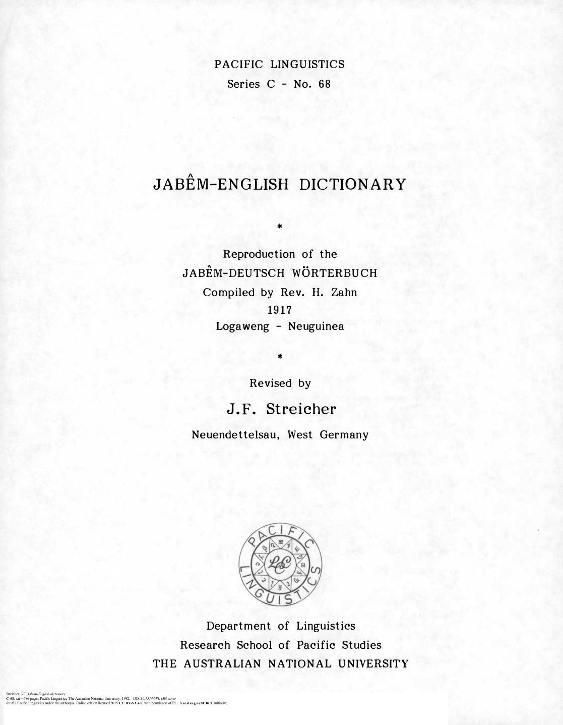 JabÃªm-English dictionary by H. Zahn