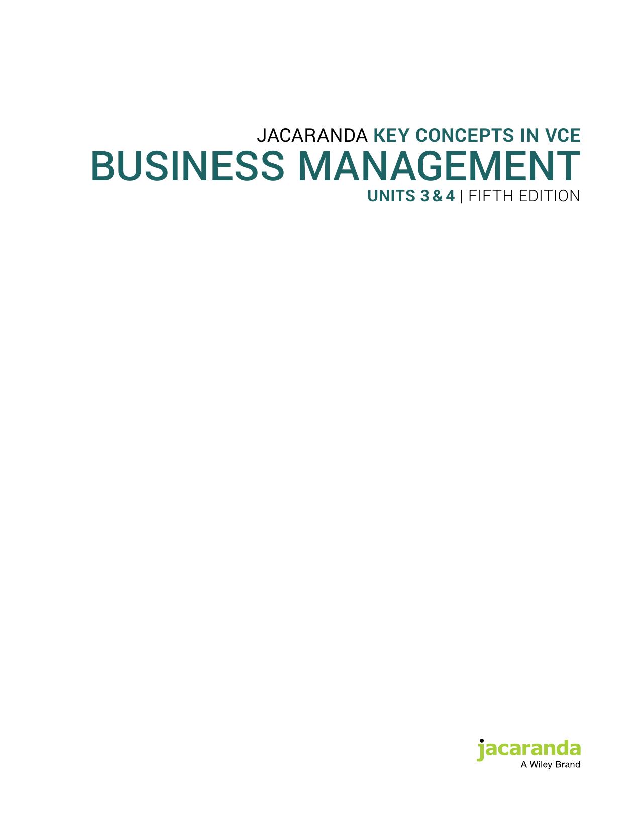 Jacaranda key concepts in vce business management units 3 & 4 fifth edition by JACARANDA