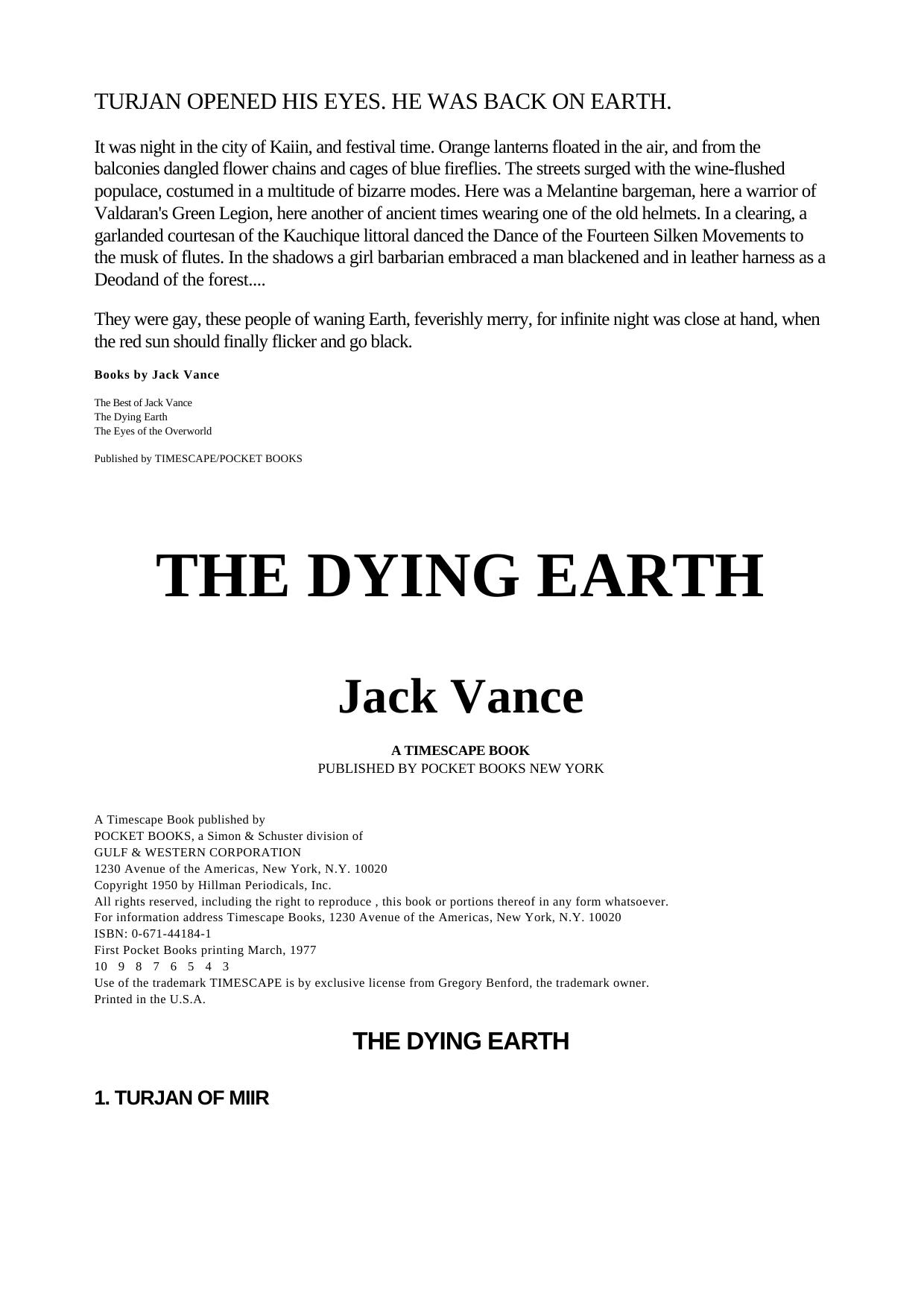 Jack Vance by The Dying Earth
