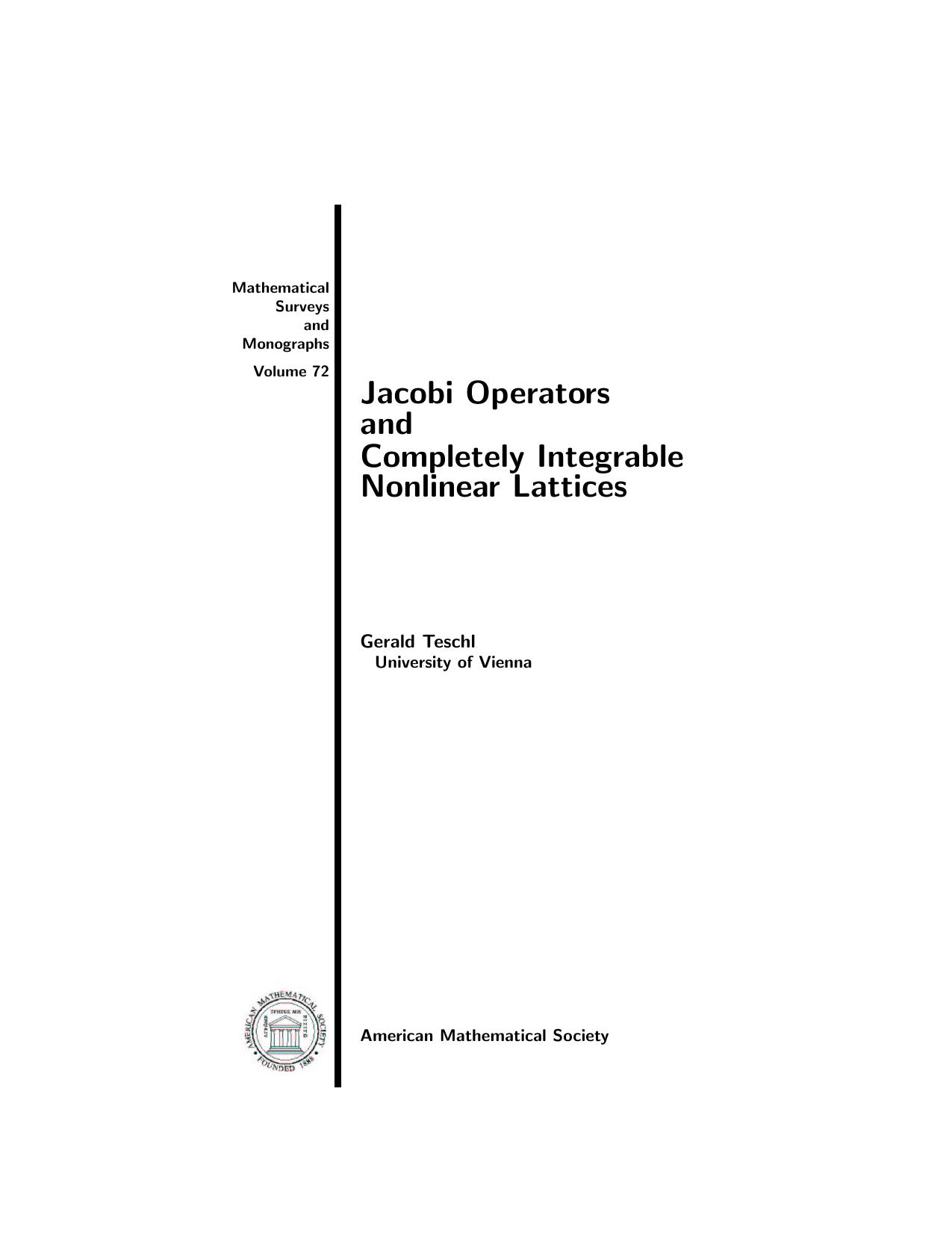 Jacobi Operators and Completely Integrable Nonlinear Lattices by Gerald Teschl