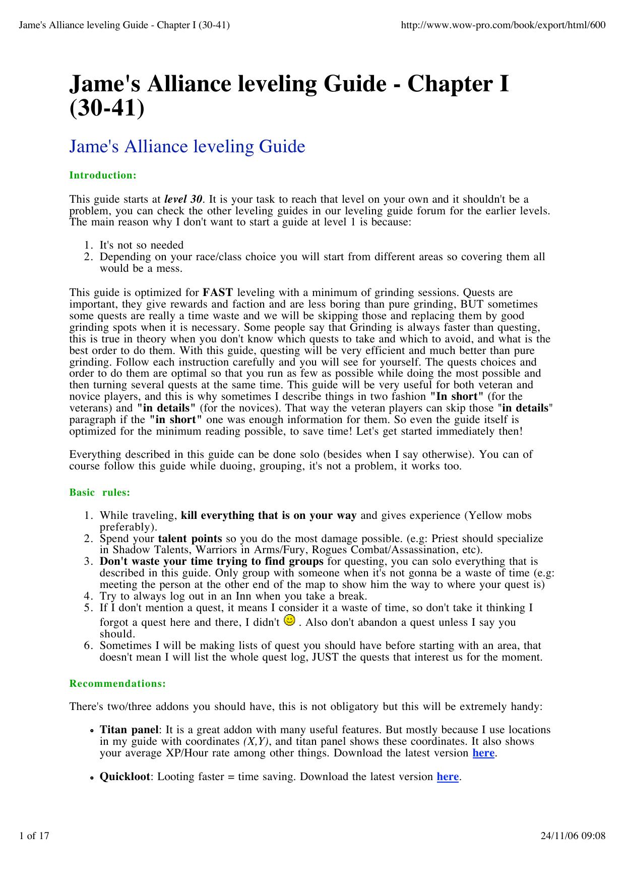Jame's Alliance leveling Guide - Chapter I (30-41) by S.Chang