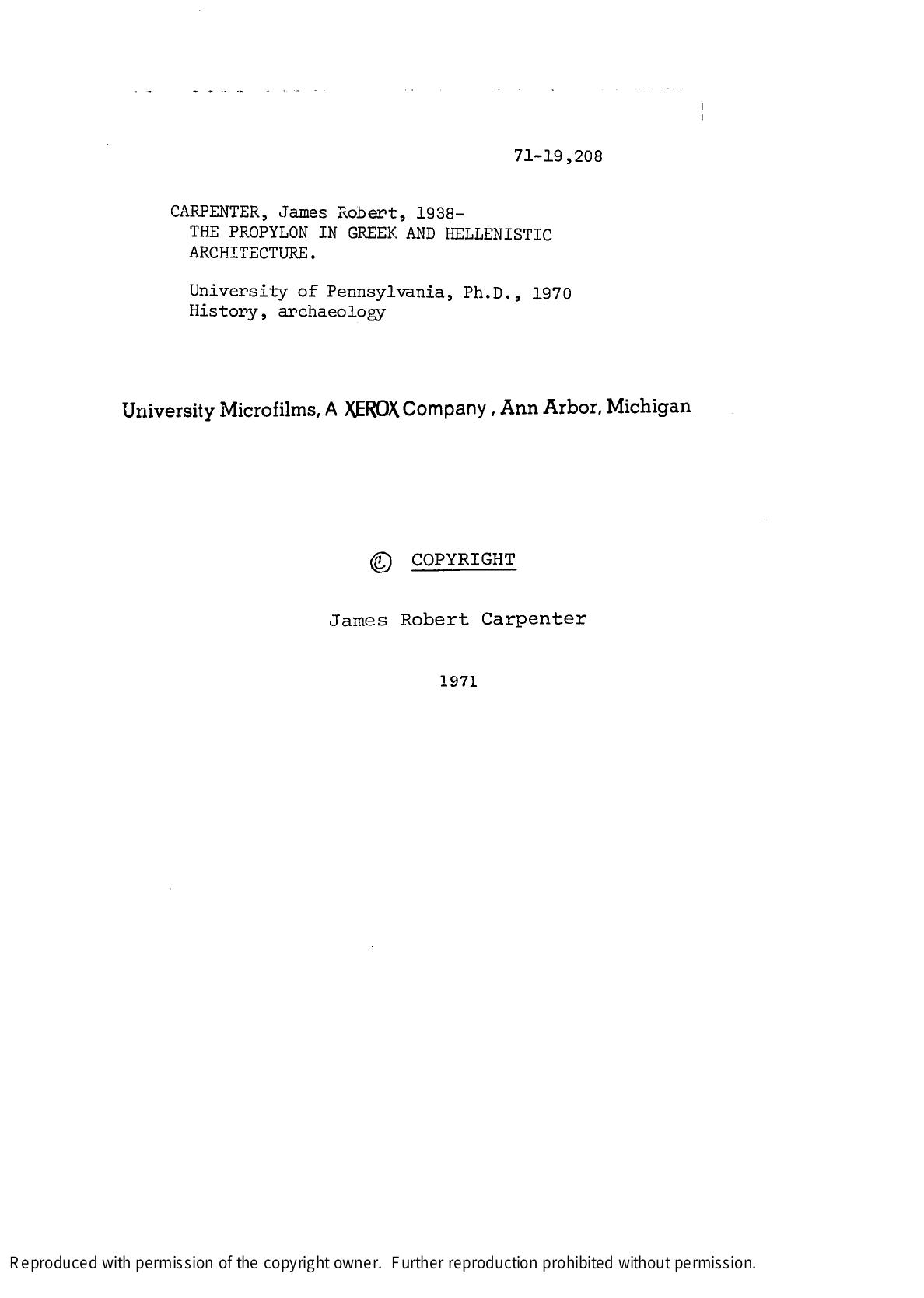 James Robert Carpenter-The Propylon in Greek and Hellenistic architecture -UMI(1970) by unknow