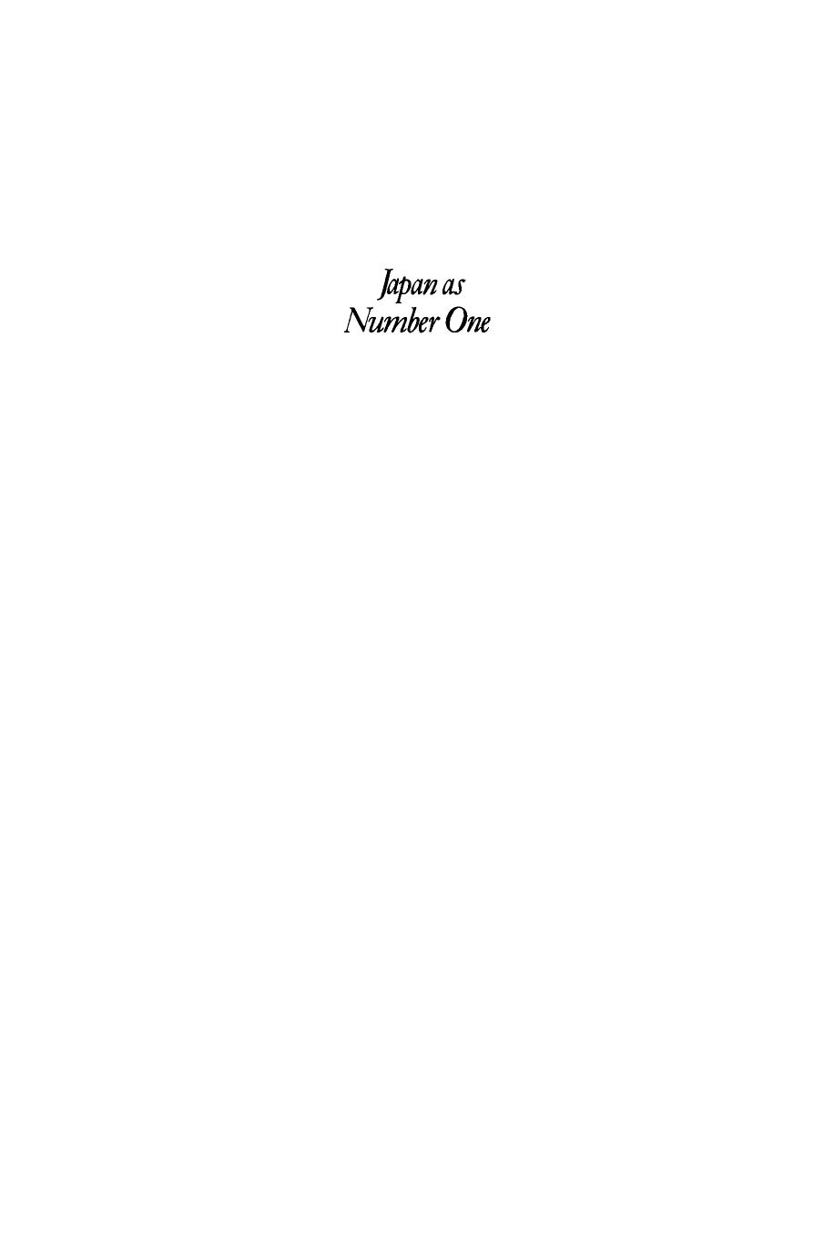 Japan as Number One: Lessons for America by Ezra F. Vogel