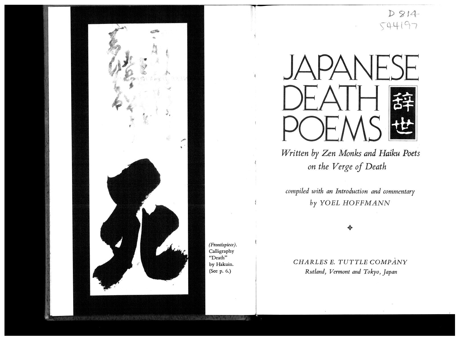 Japanese Death Poems: Written by Zen Monks and Haiku Poets on the Verge of Death by Unknow
