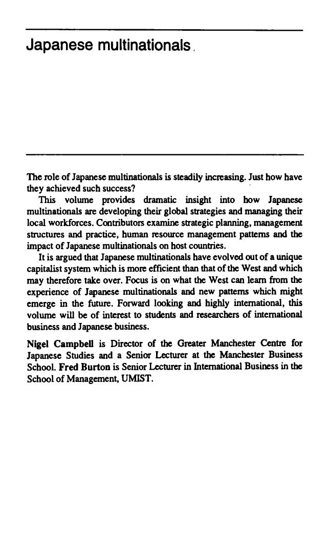 Japanese Multinationals: Strategies and Management in the Global Kaisha by Nigel Campbell