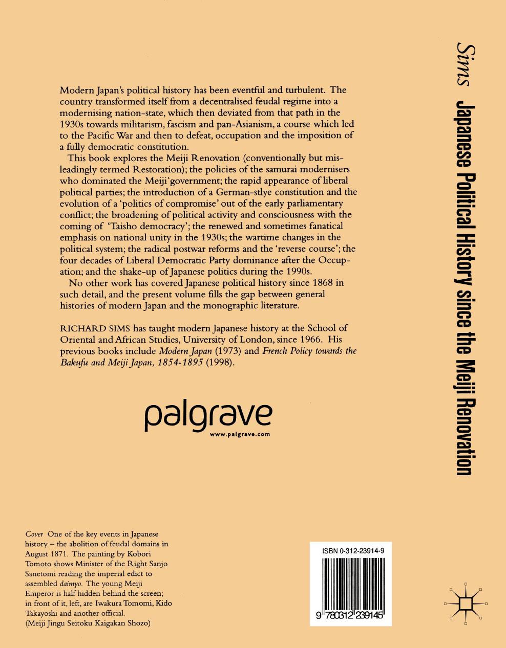 Japanese Political History Since the Meiji Restoration, 1868-2000 by Unknown