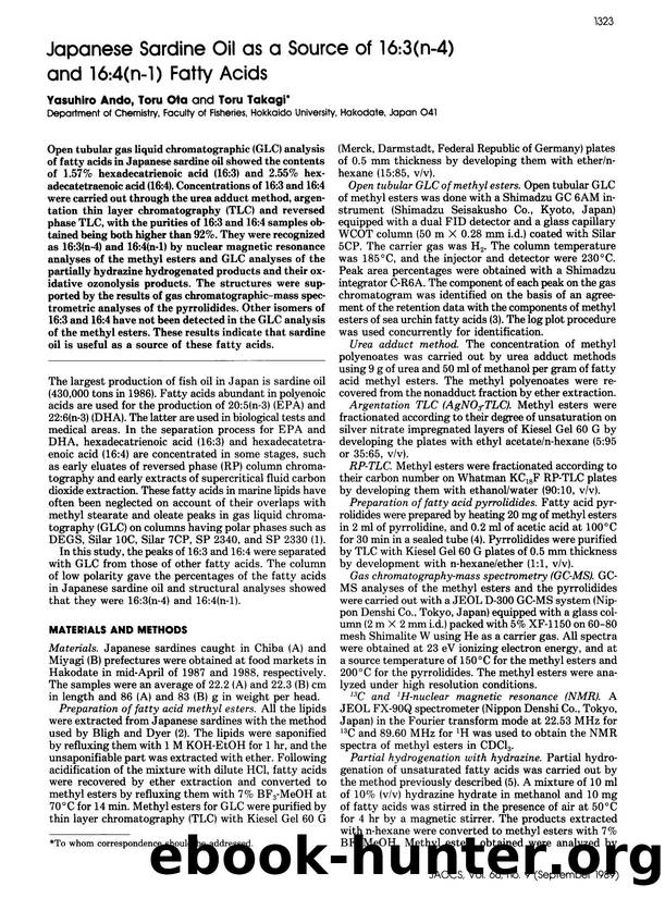 Japanese Sardine Oil as a Source of 16:3(n-4) and 16:4(n-l) Fatty Acids by Unknown
