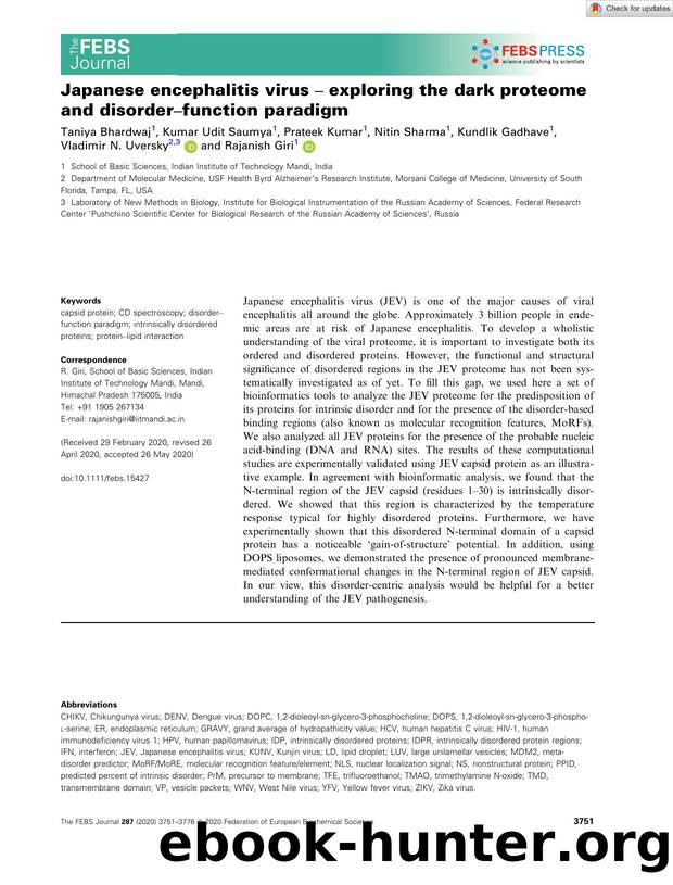 Japanese encephalitis virus â exploring the dark proteome and disorderâfunction paradigm by Unknown