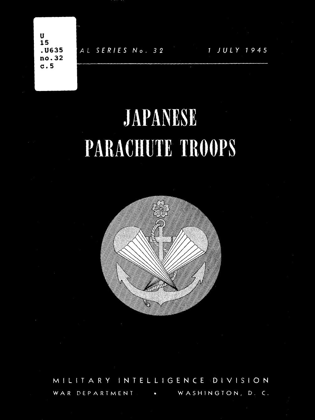 Japanese parachute troops by United States. War Dept. Military Intelligence Division