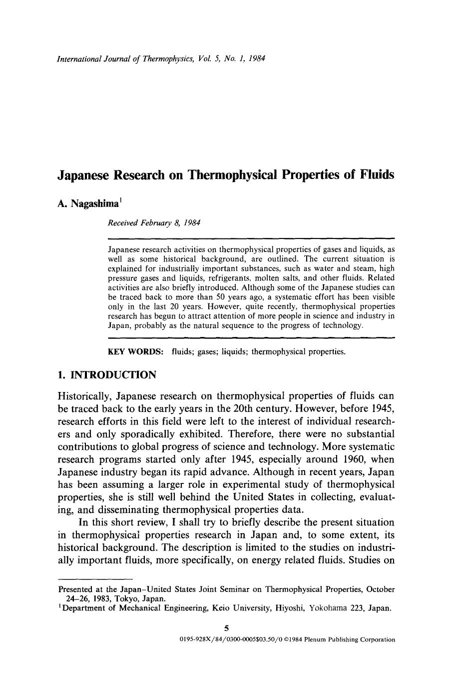 Japanese research on thermophysical properties of fluids by Unknown