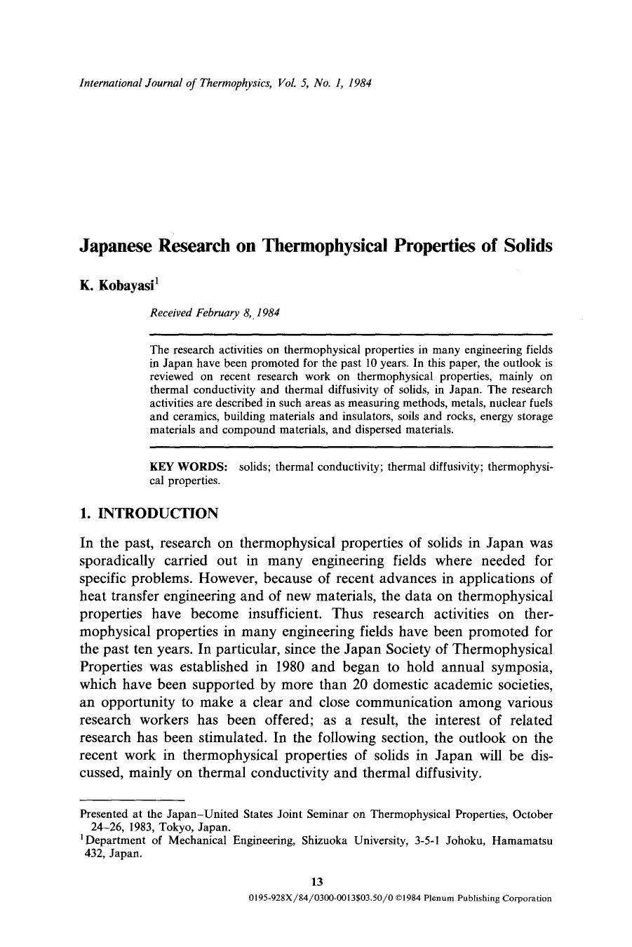 Japanese research on thermophysical properties of solids by Unknown