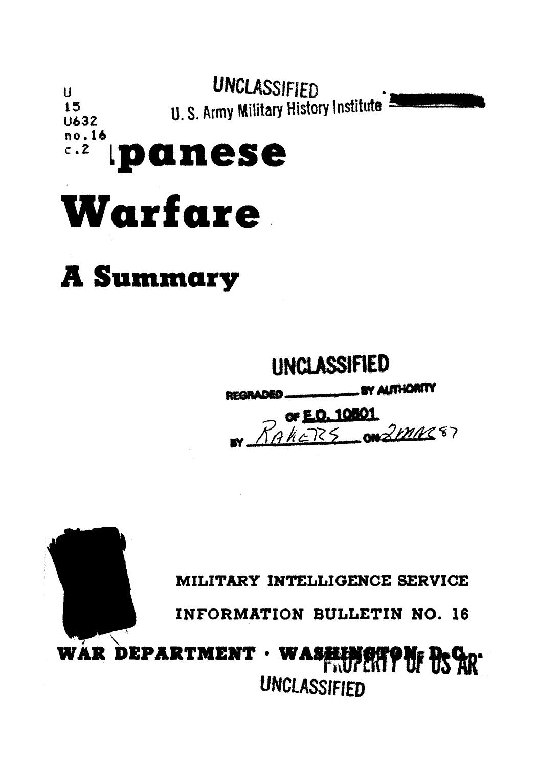 Japanese warfare, a summary by United States. War Dept. General Staff