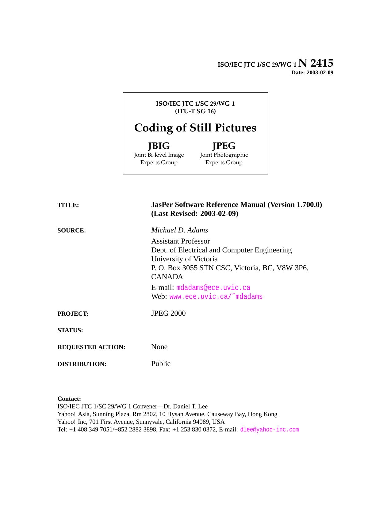 JasPer Software Reference Manual (Version 1.700.0) by Michael D. Adams