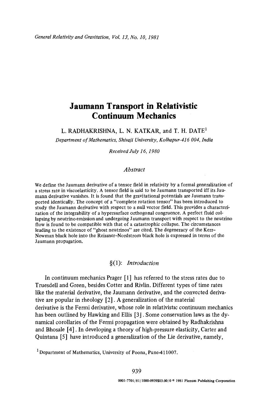 Jaumann transport in relativistic continuum mechanics by Unknown