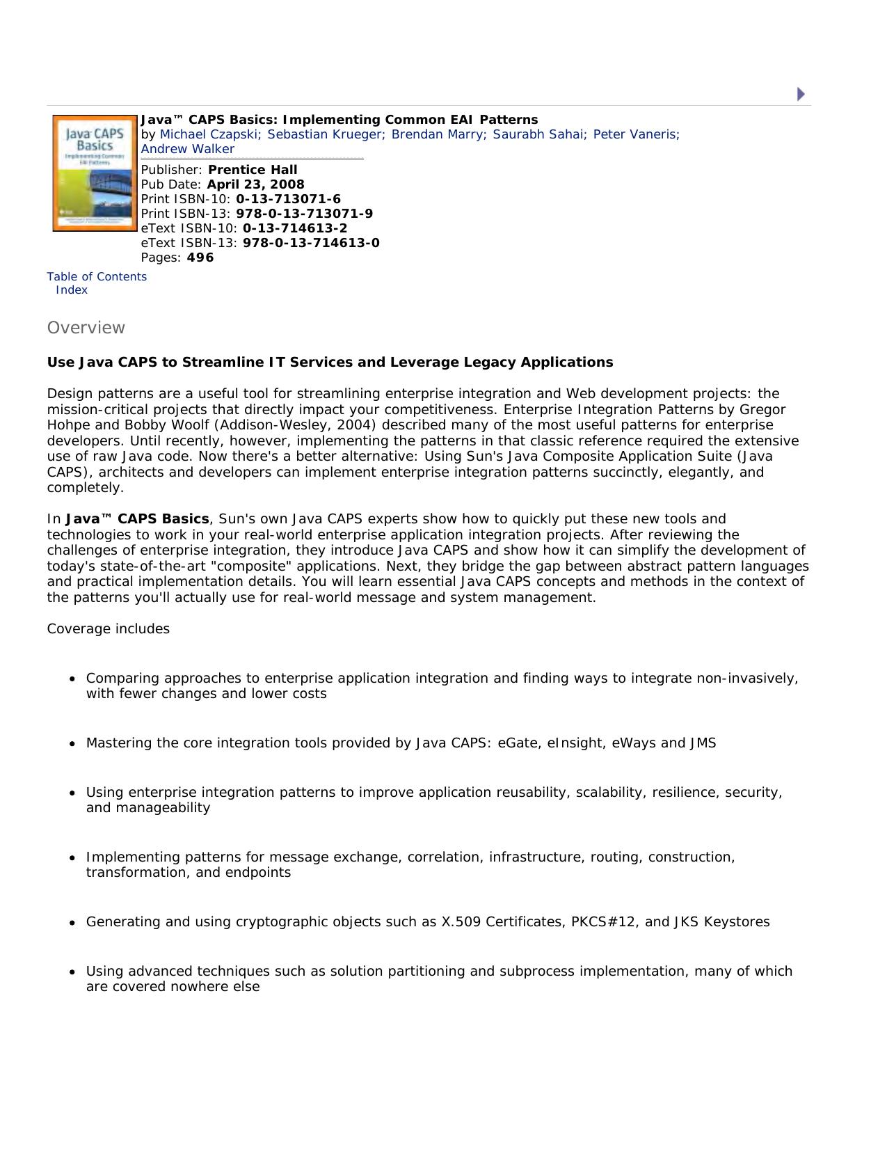 Java CAPS Basics: Implementing Common EAI Patterns by Michael Czapski