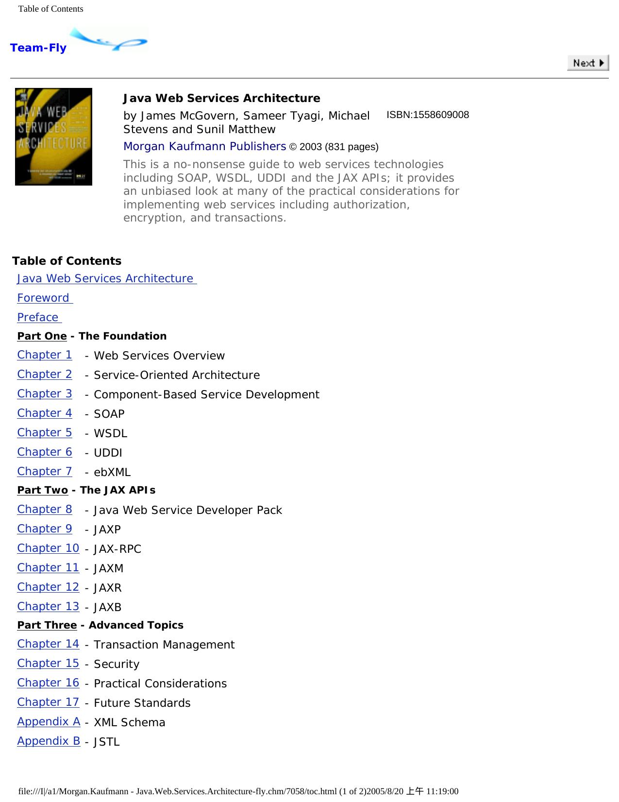Java Web Services Architecture (The Morgan Kaufmann Series in Data Management Systems) by James McGovern Sameer Tyagi Michael Stevens Sunil Mathew