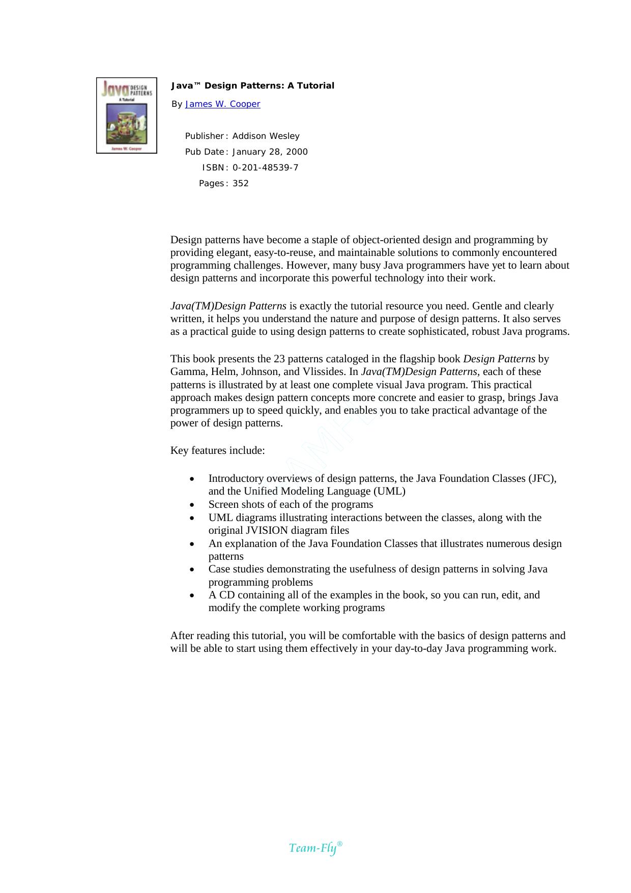Java(TM) Design Patterns: A Tutorial( by James W. Cooper