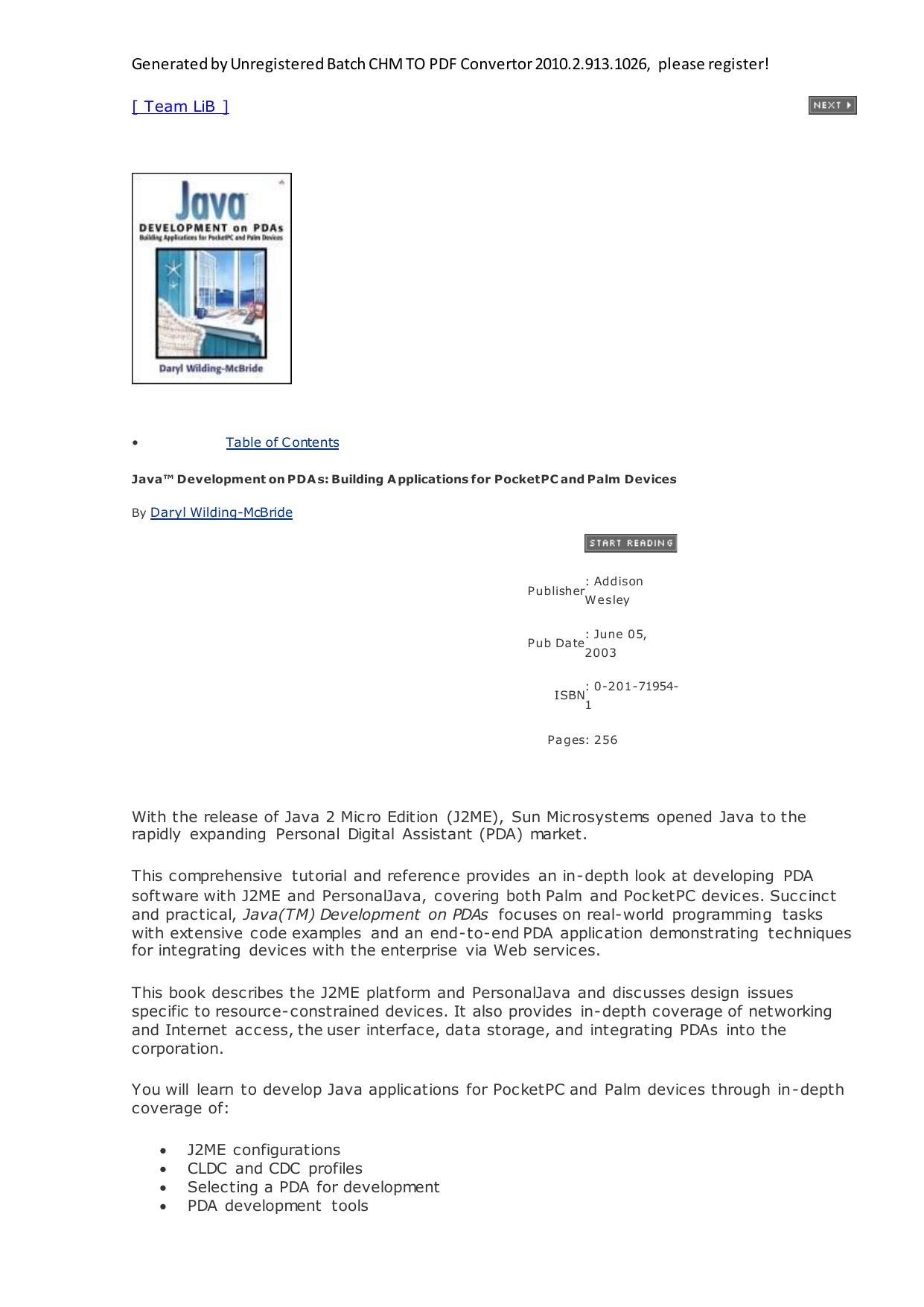 Java(TM) Development on PDAs: Building Applications for Pocket PC and Palm Devices by Daryl Wilding-McBride