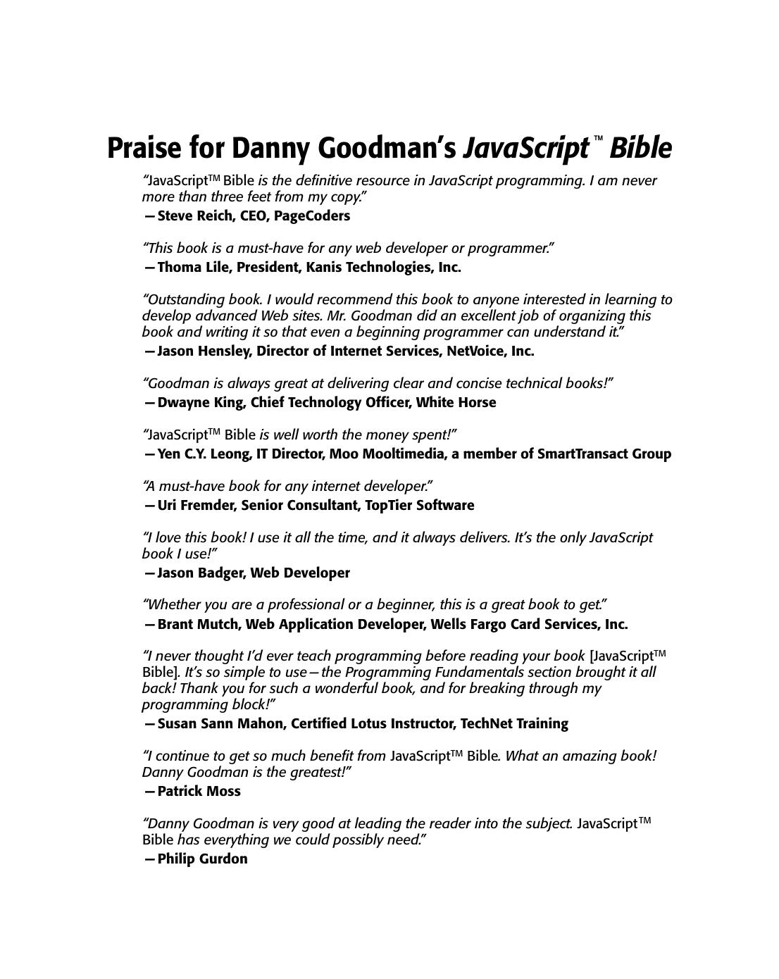 JavaScript Bible by Danny Goodman
