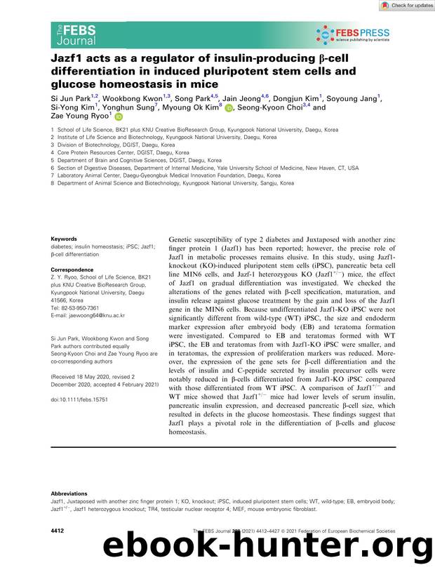 Jazf1 acts as a regulator of insulinâproducing Î²âcell differentiation in induced pluripotent stem cells and glucose homeostasis in mice by Unknown