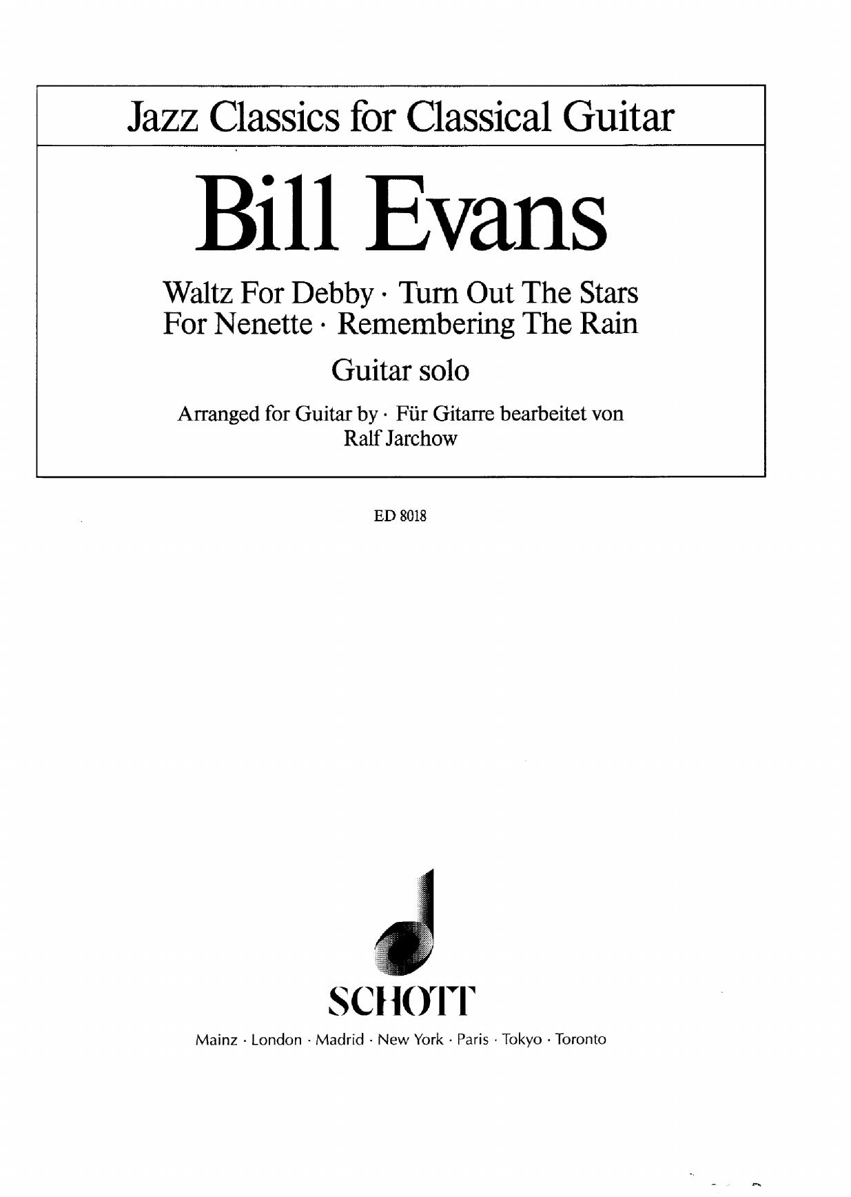 Jazz Classics (Bill Evans) for classical guitar by Unknown